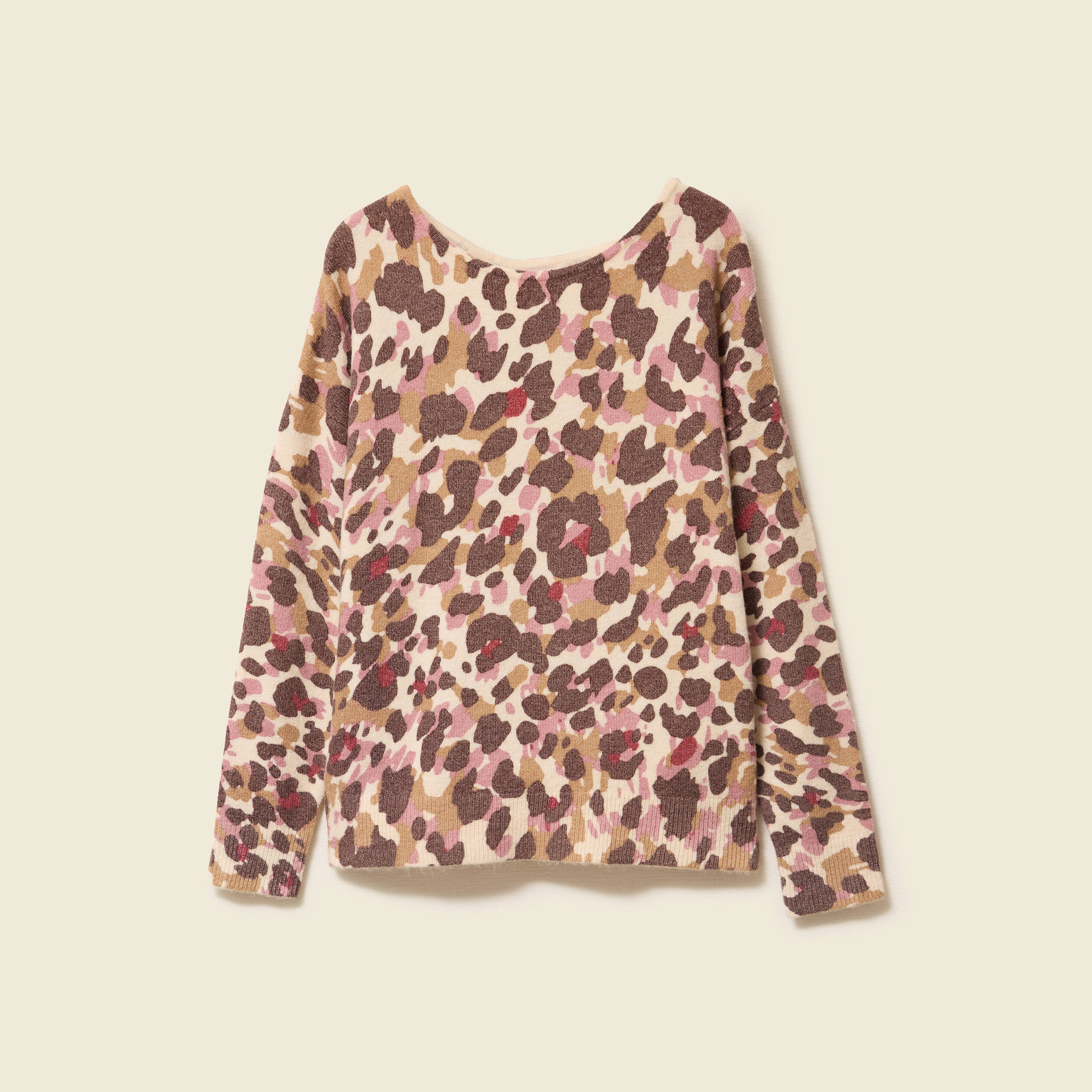 Pull manches longues col bateau creme femme