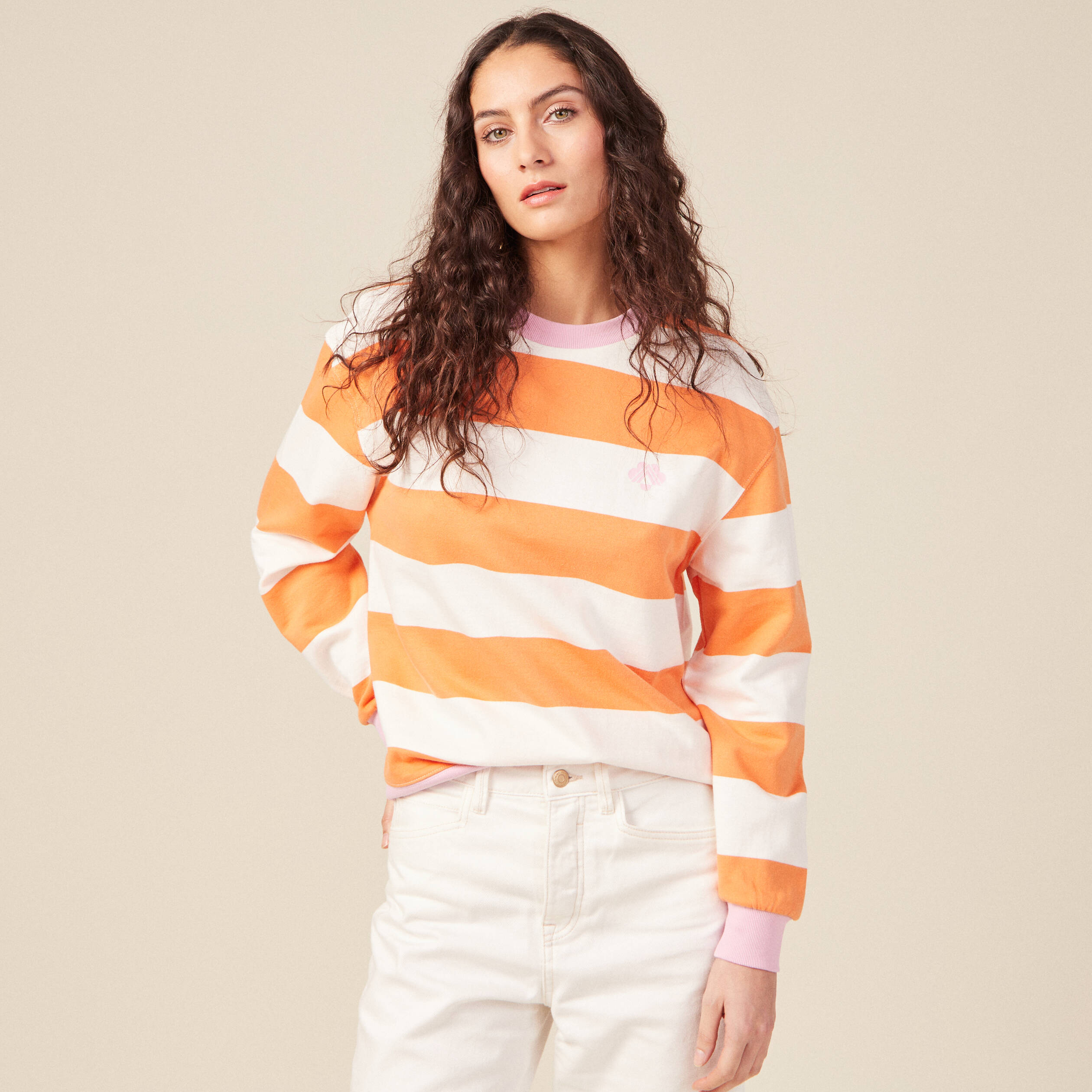 sweat eco responsable orange clair femme Sweat éco-responsable orange clair femme