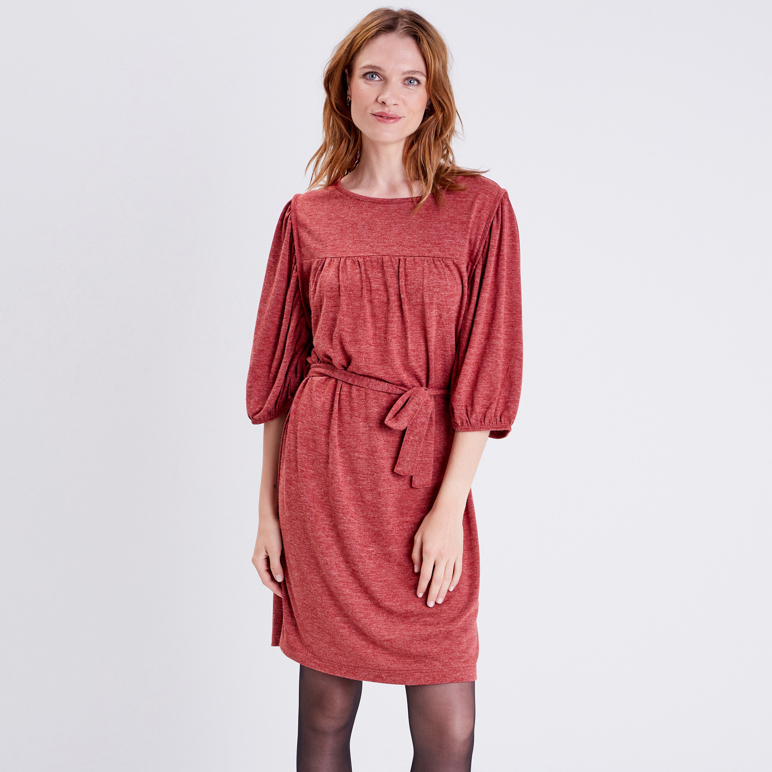 robe droite ceinturee orange fonce femme Robe droite ceinturée orange foncé femme