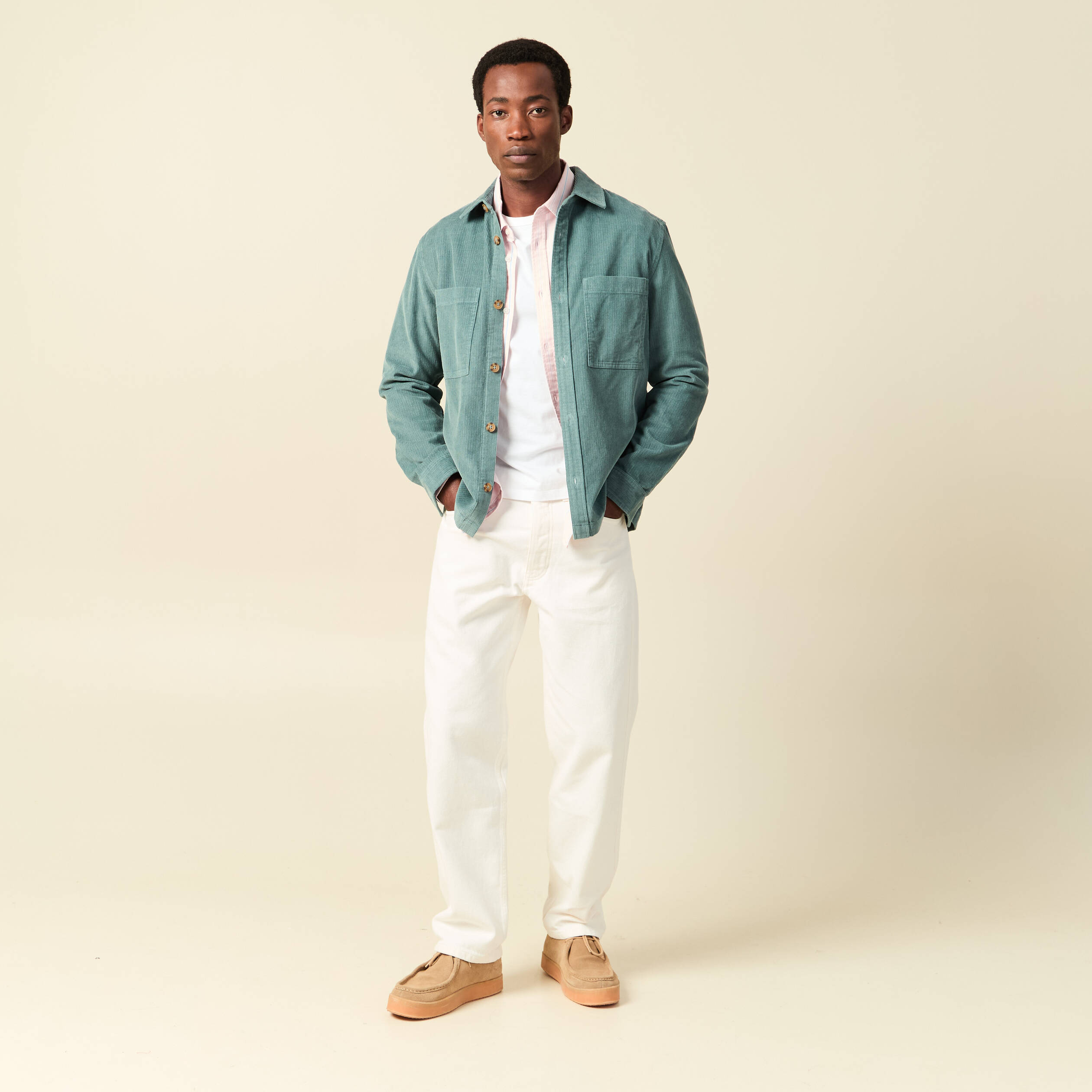 Chemise manches longues rose poudr&eacute;e homme