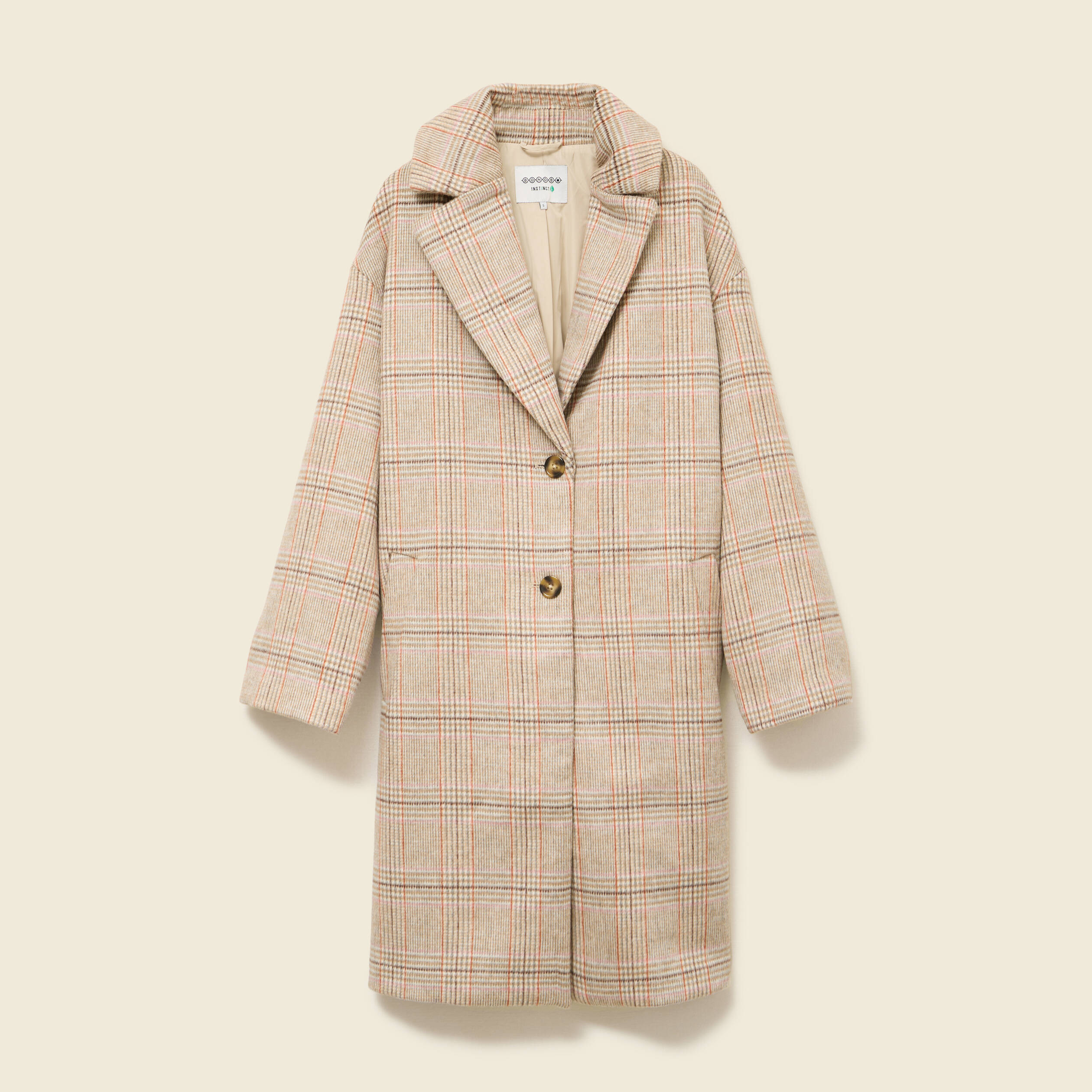 Manteau droit long col tailleur rouge clair femme