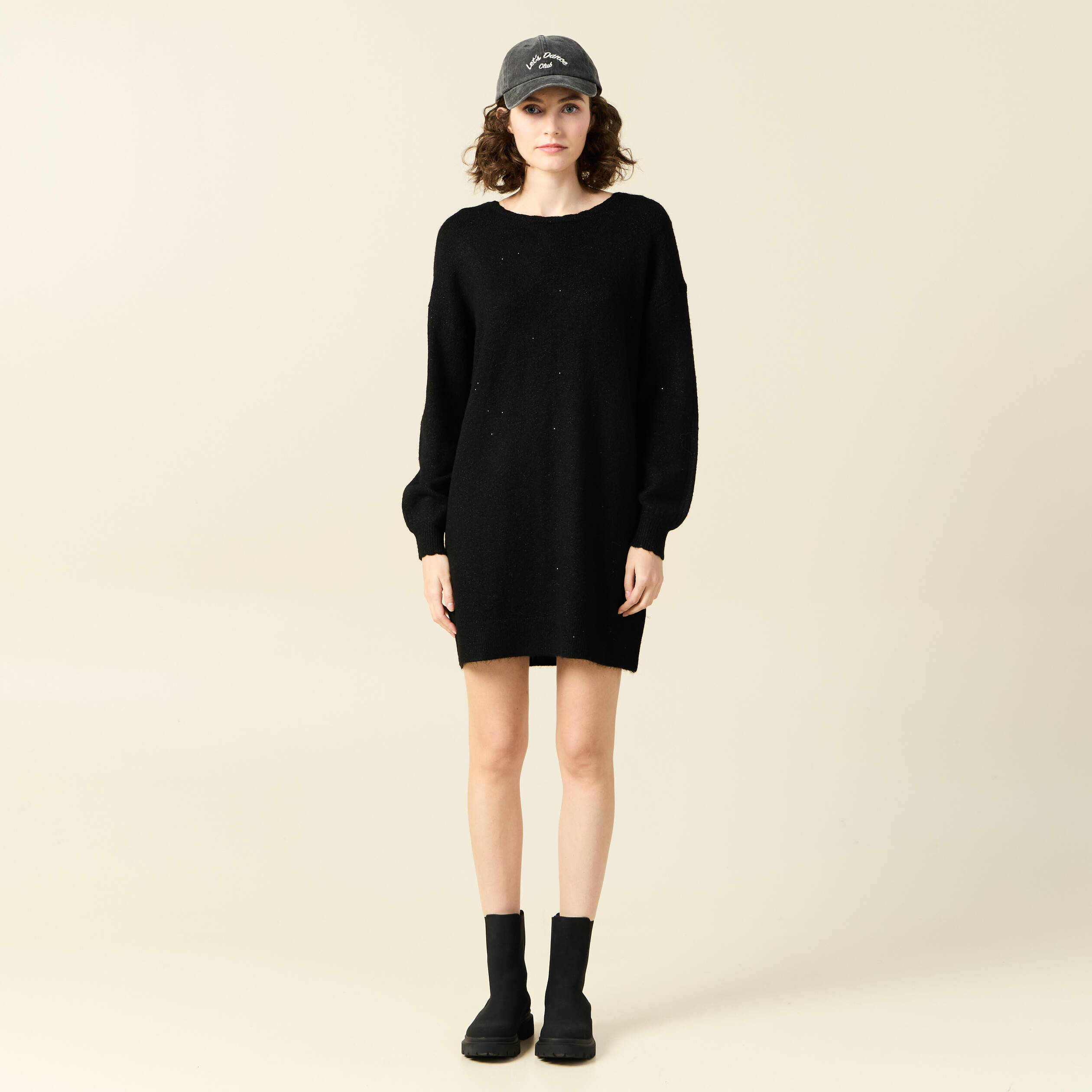 Robe pull droite sequins noir femme