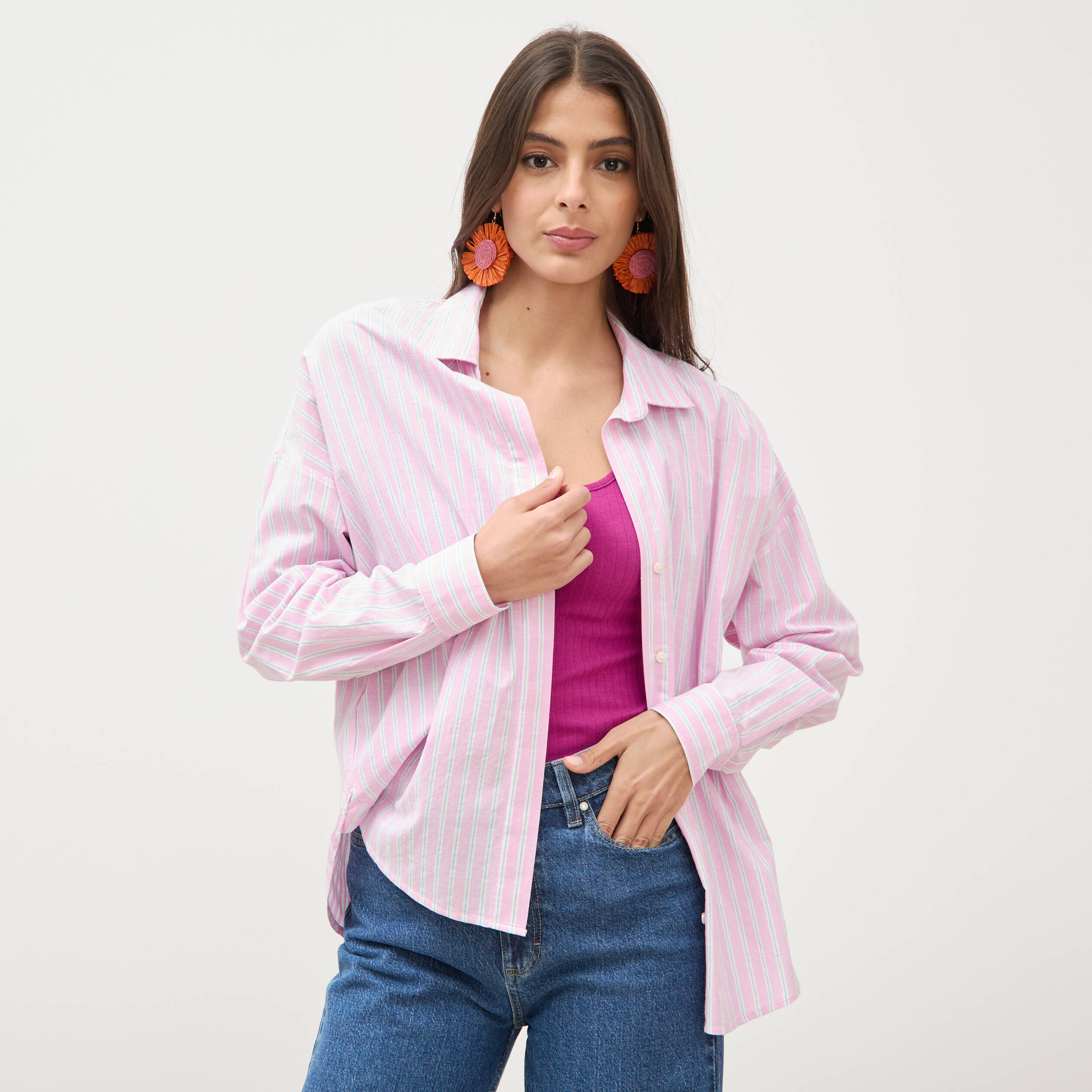 Chemise manches longues rose femme