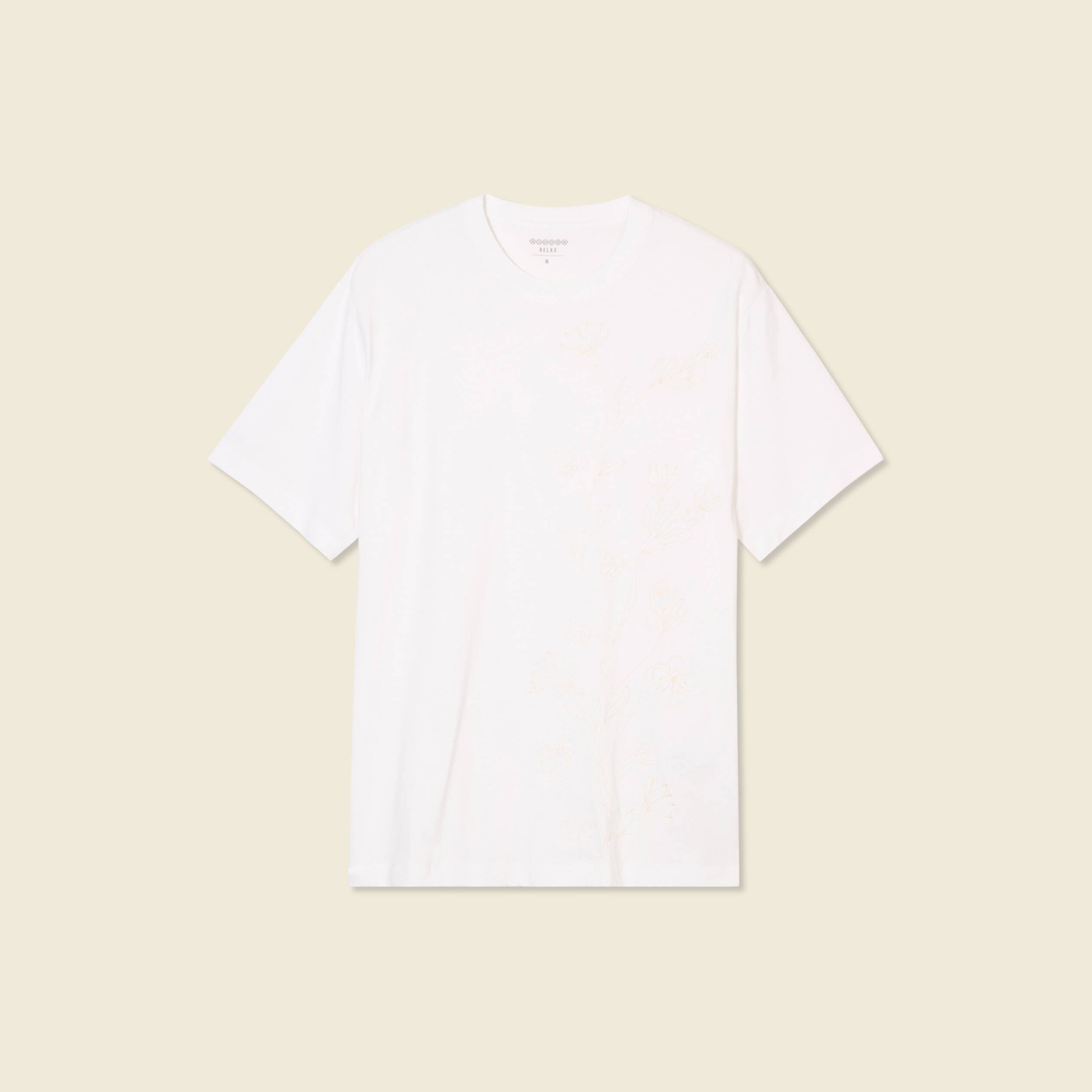 T-shirt manches courtes brod&eacute; ecru homme