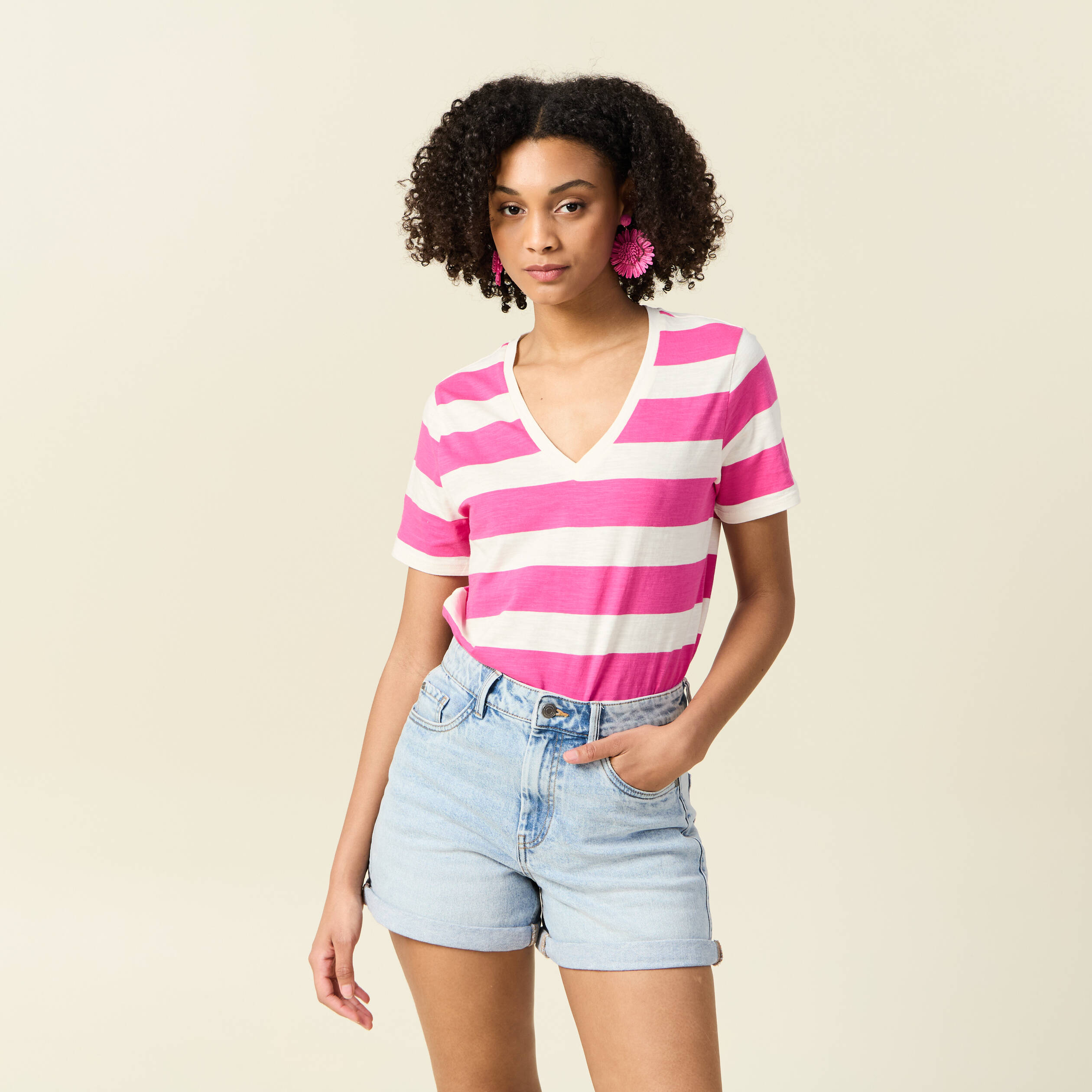 t shirt manches courtes rose framboise femme T-shirt manches courtes rose framboise femme