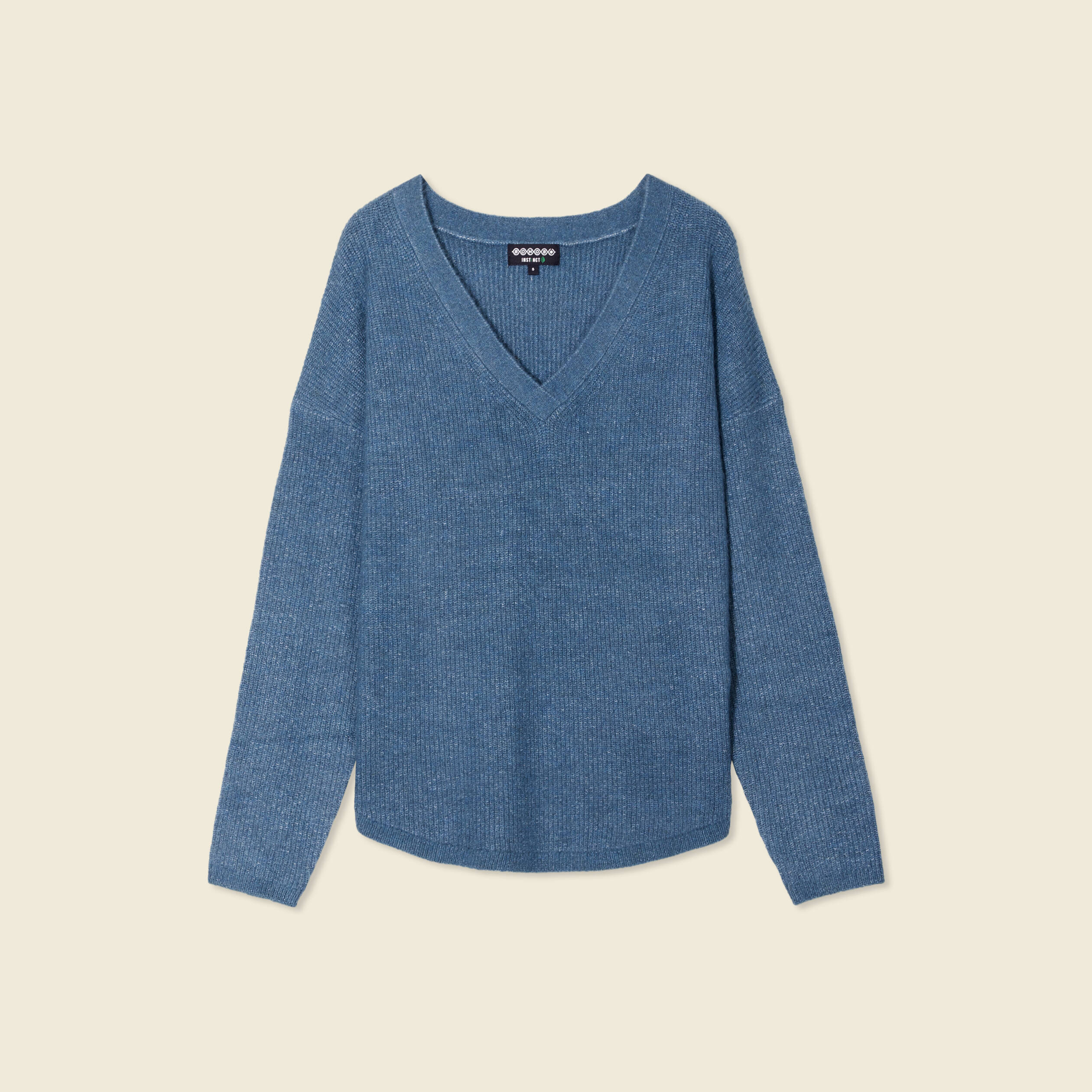 pull manches longues col en v bleu gris femme Pull manches longues col en V bleu gris femme
