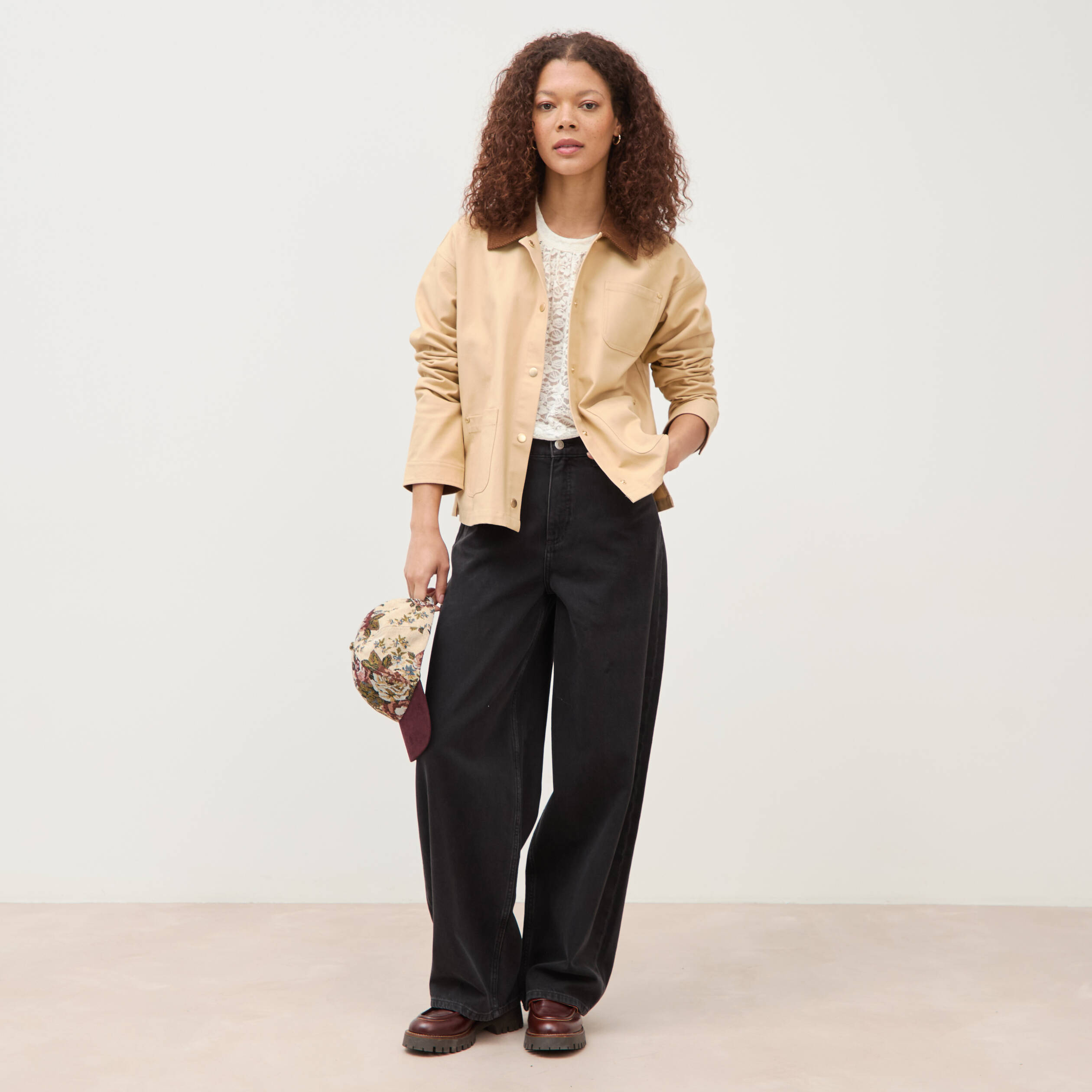 Veste manches longues col classique taupe femme