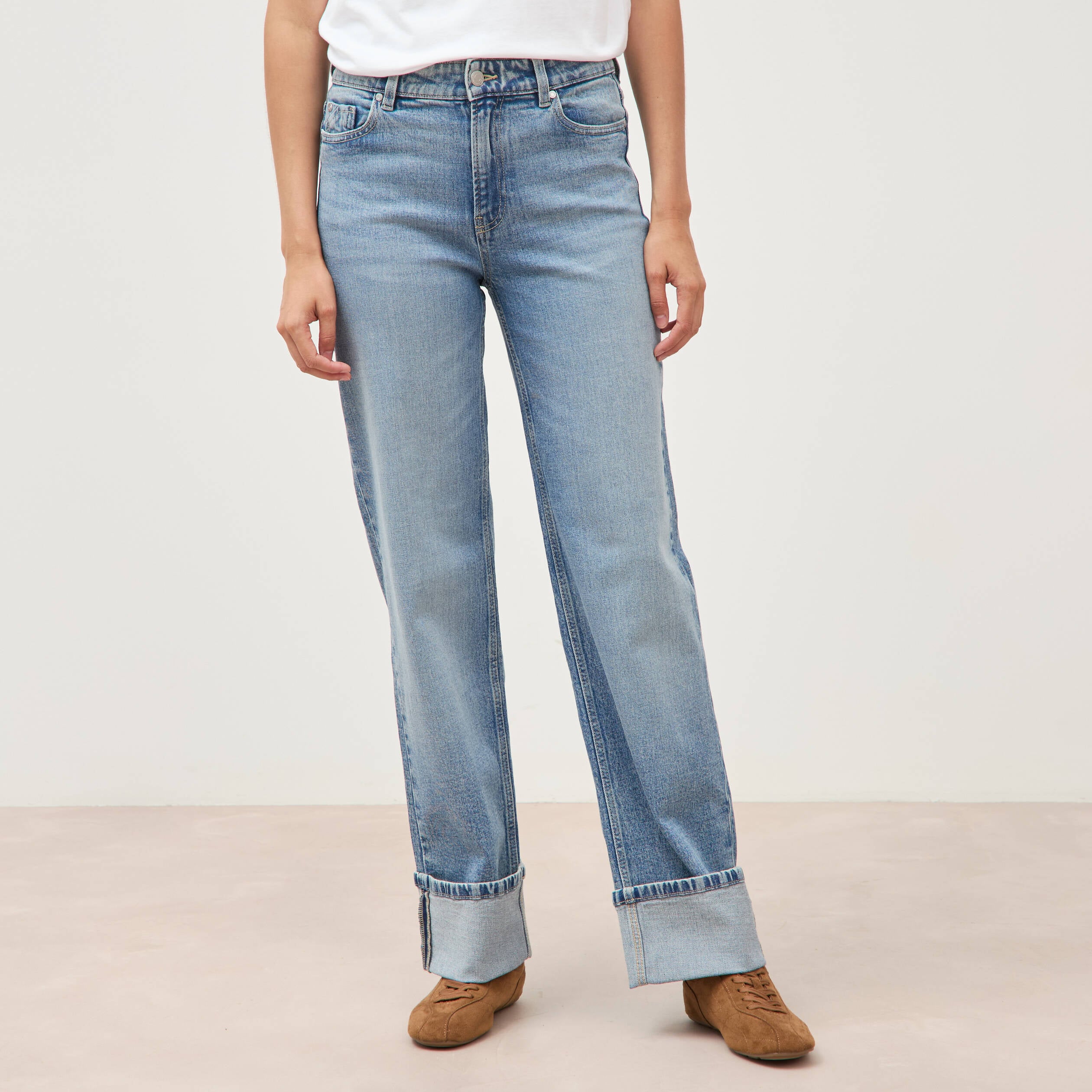 Jeans straight taille standard bleu femme