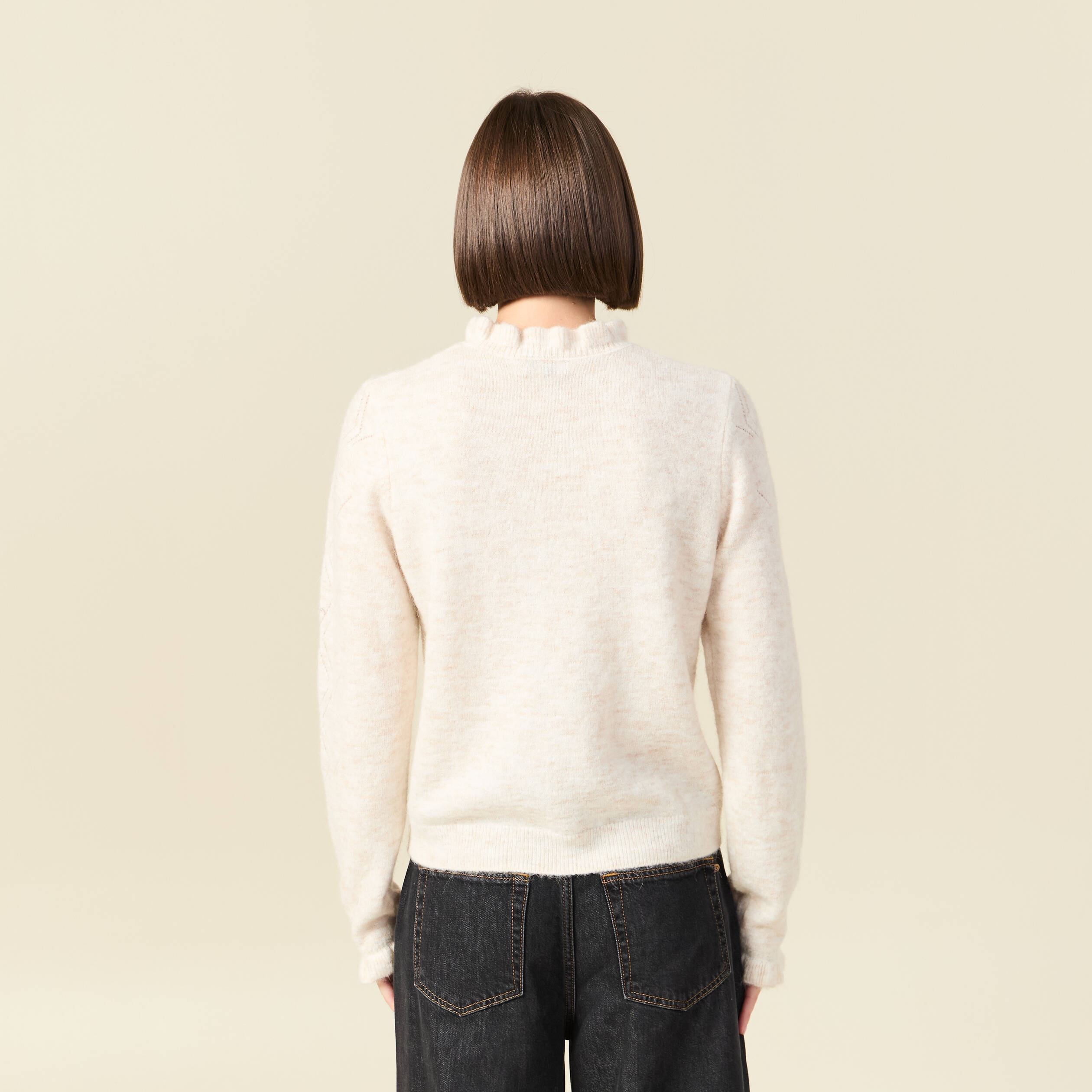 Pull col montant manches longues creme femme
