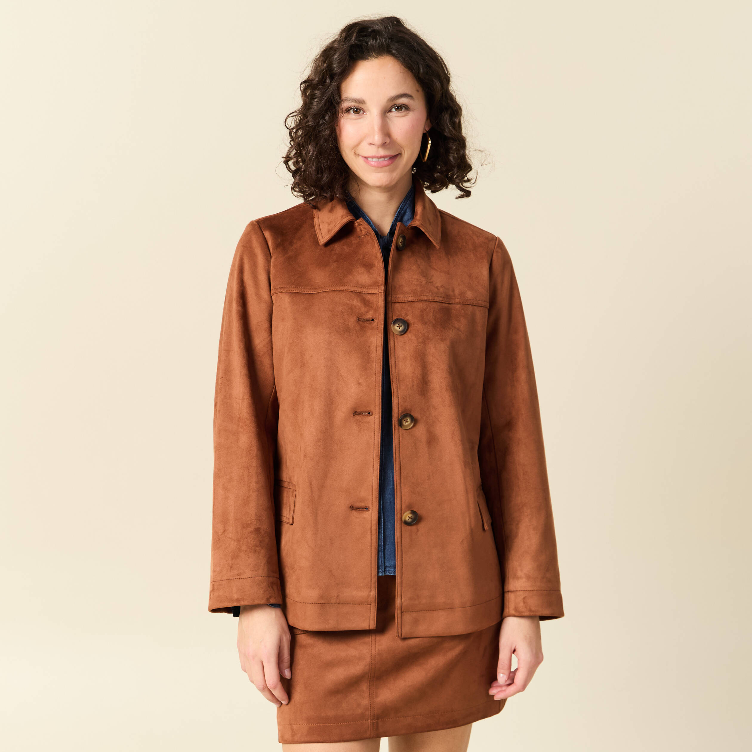 Veste manches longues doubl&eacute;e camel femme