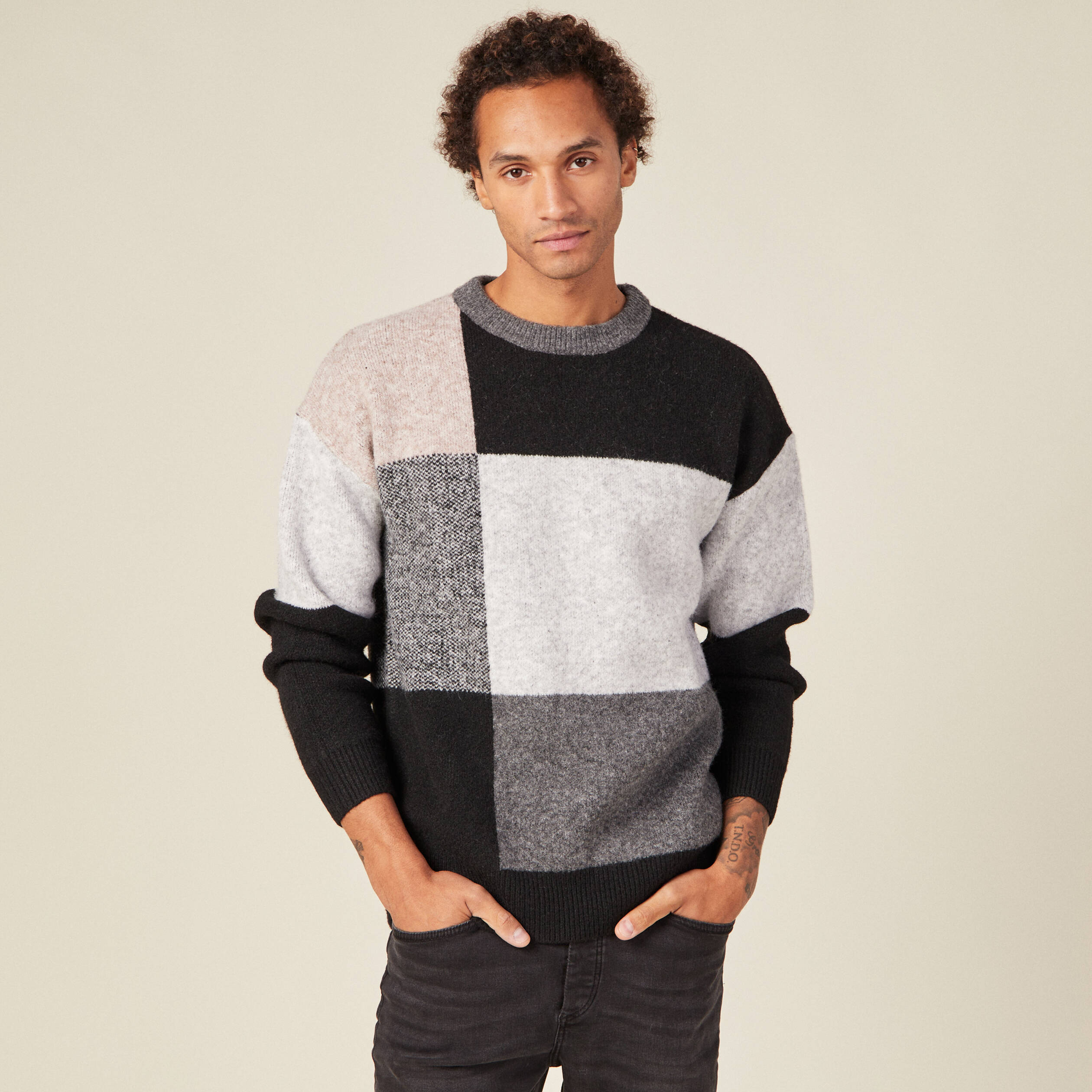 Pull manches longues noir homme