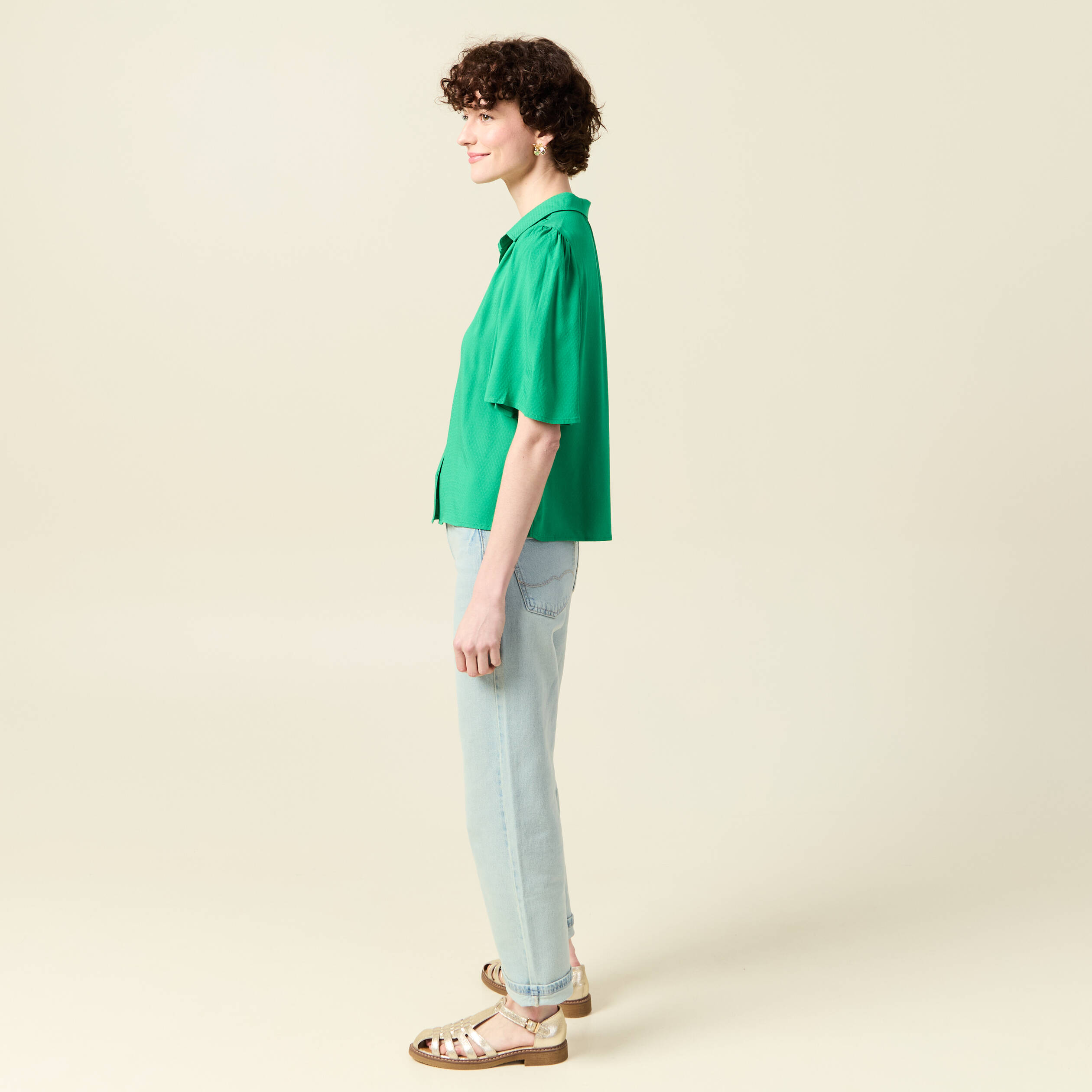 Chemise manches courtes vert femme