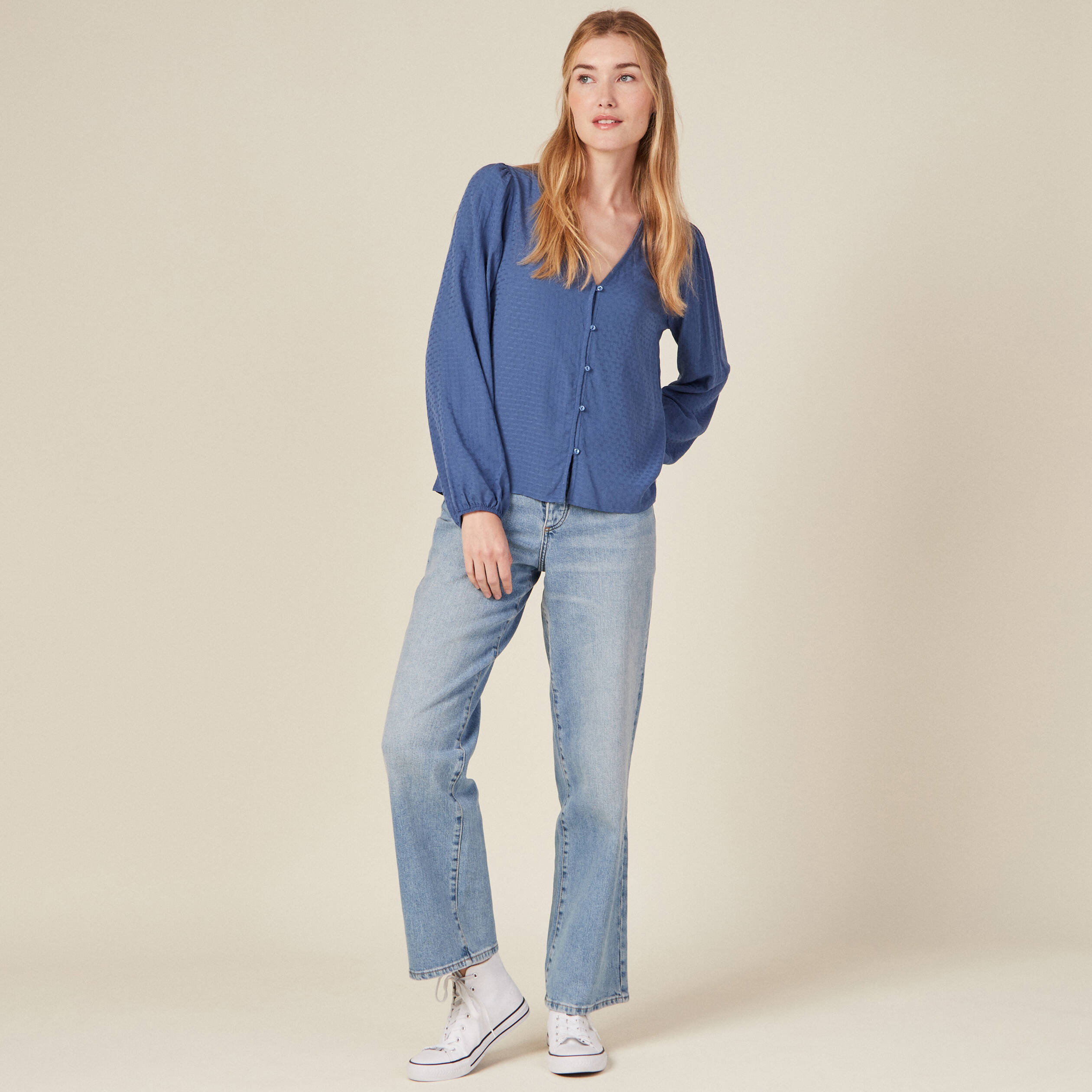 Chemise manches longues bleu ciel femme
