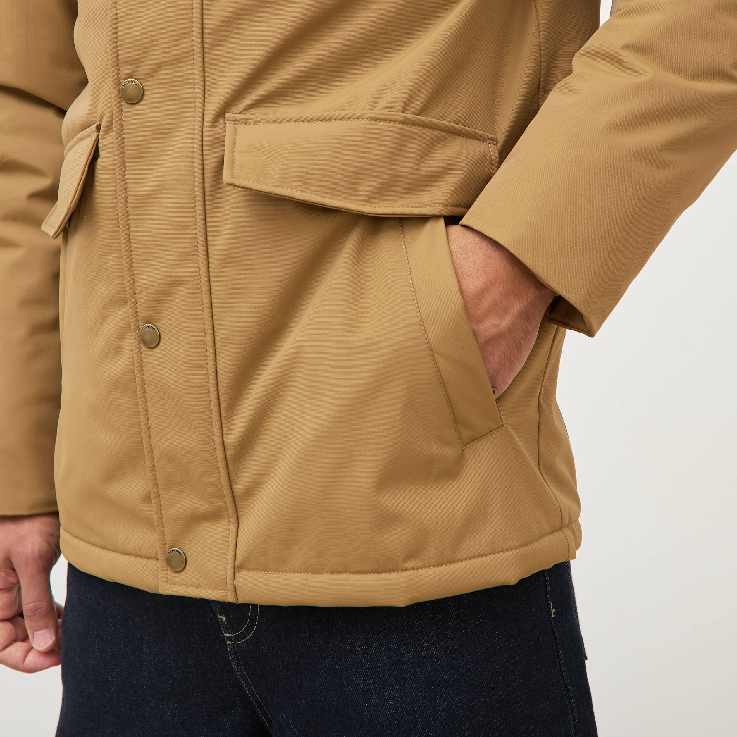 Parka longue droite &agrave; capuche vert kaki homme