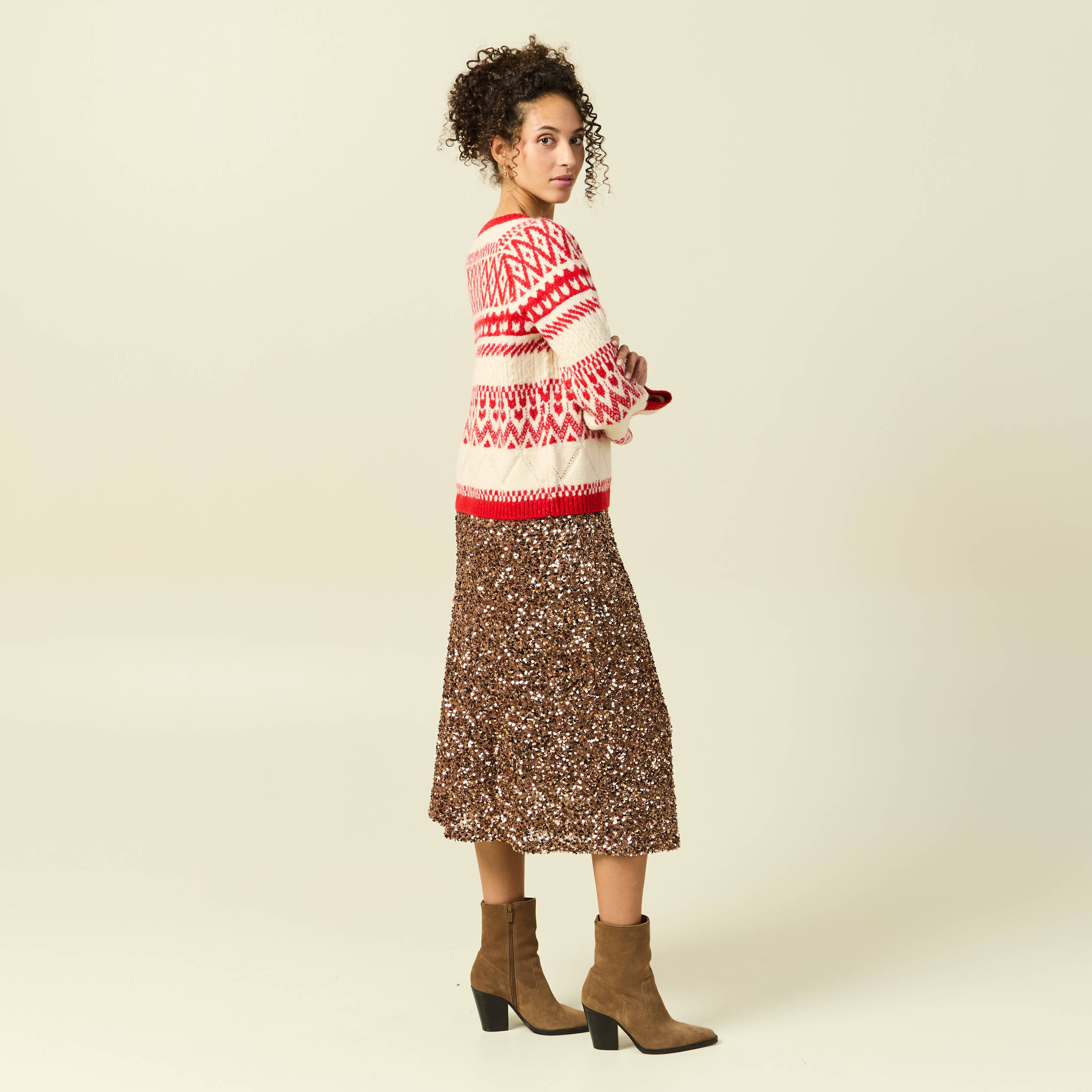 Pull manches longues col rond rouge femme
