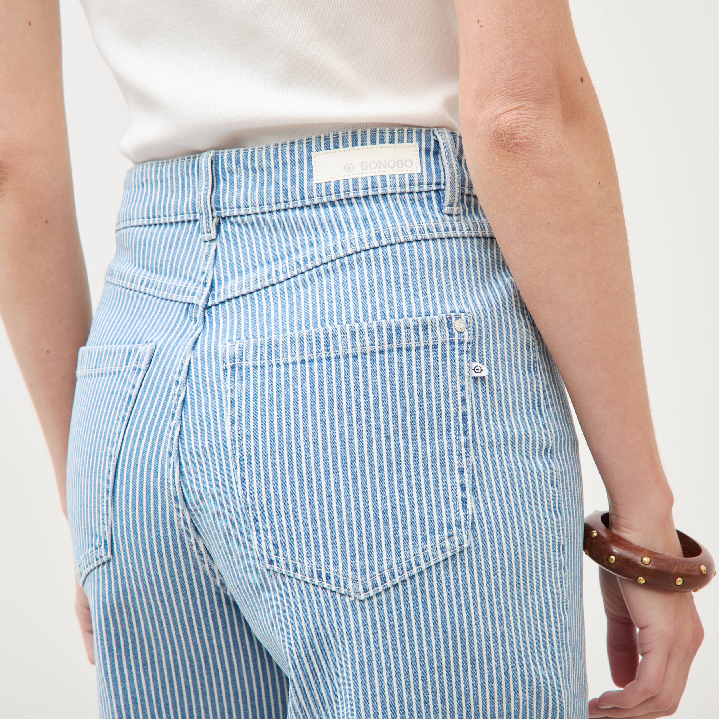 Bermuda large taille haute en jeans denim stone femme