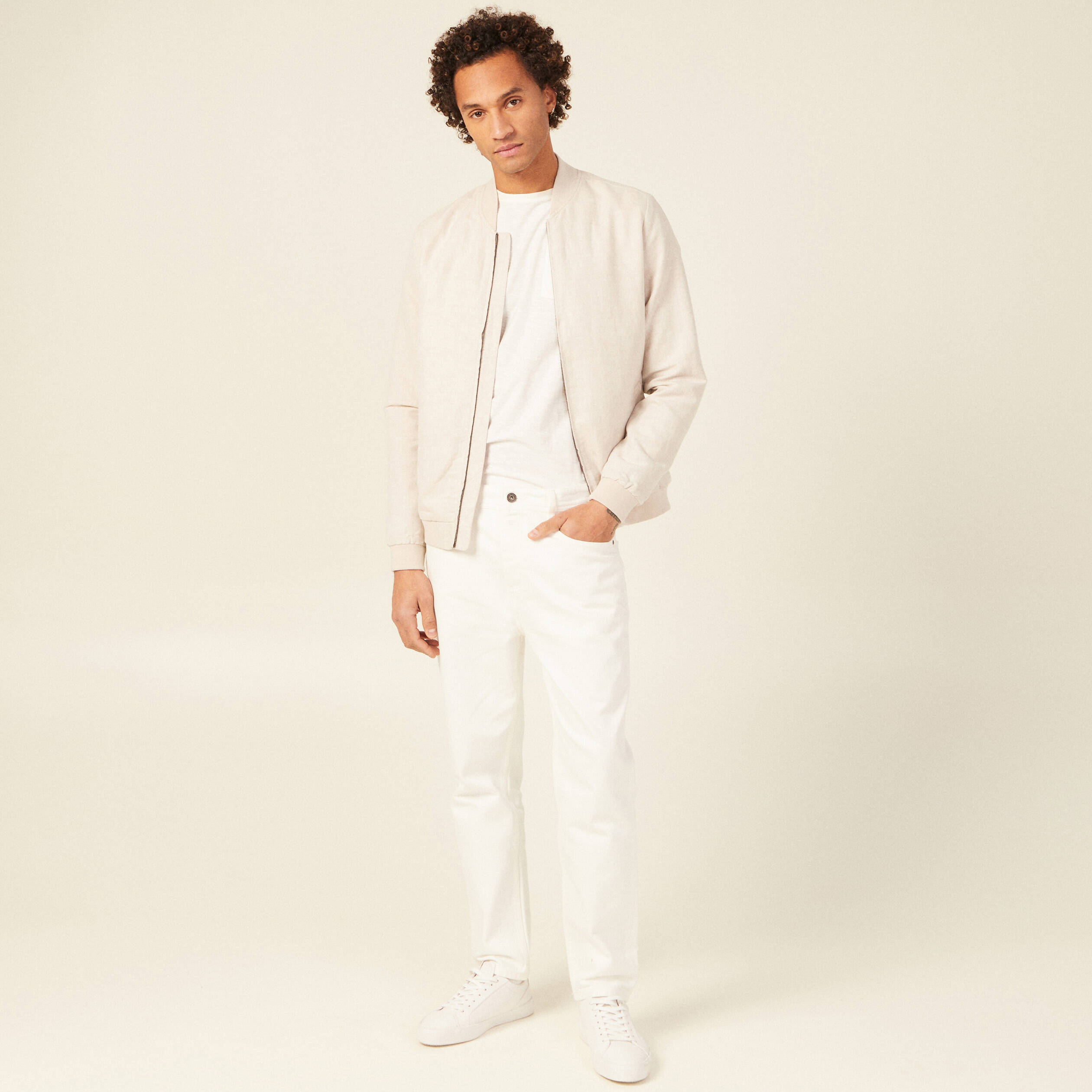 Veste droite zippée beige homme