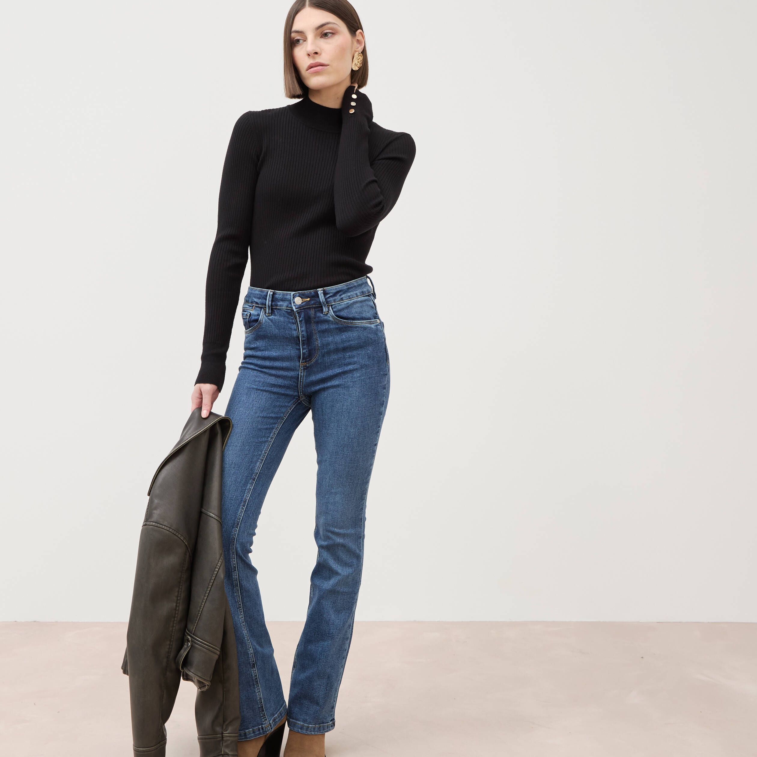 Jeans bootcut taille haute denim stone femme