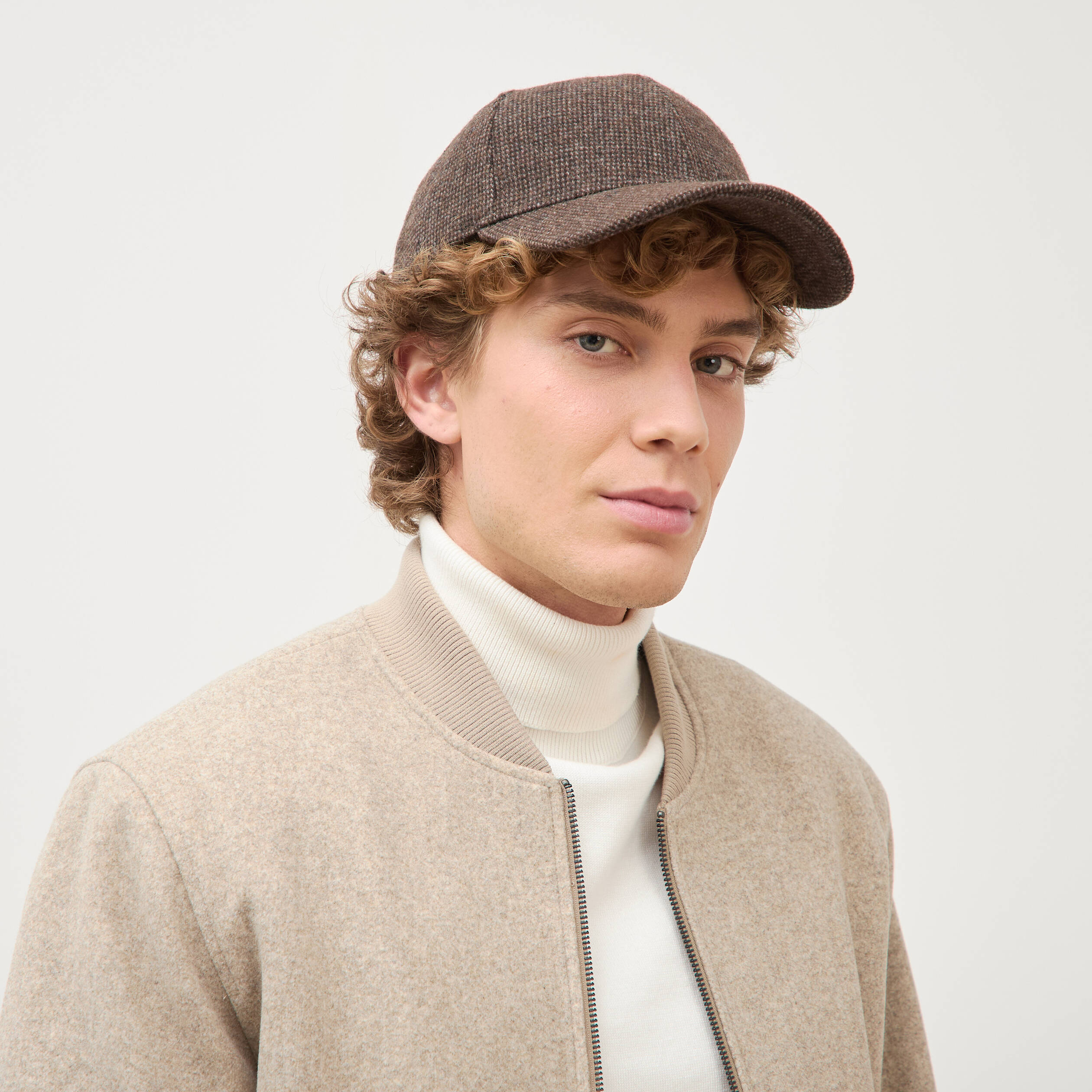 Casquette tweed avec doublure marron fonc&eacute; homme