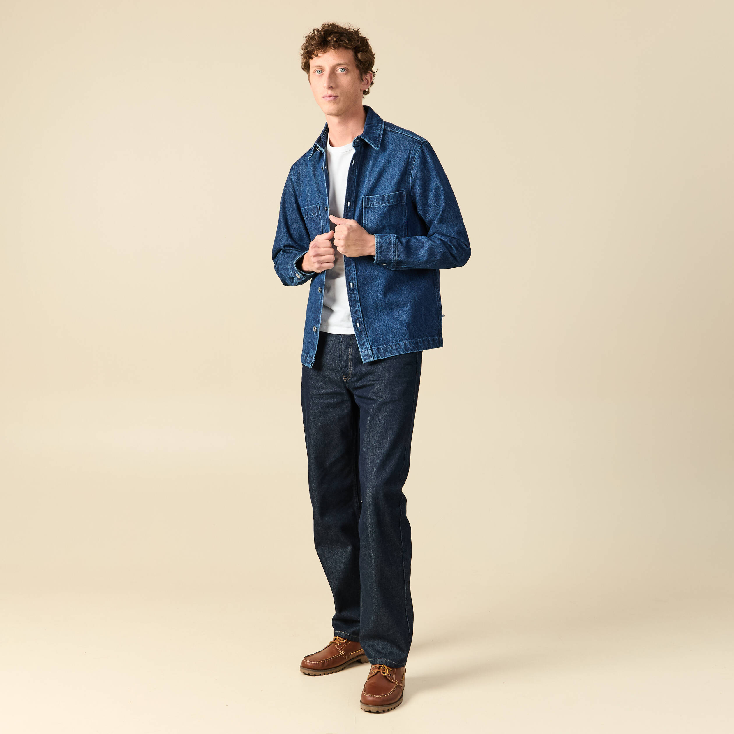 Surchemise en jeans coton coupe droite denim stone homme
