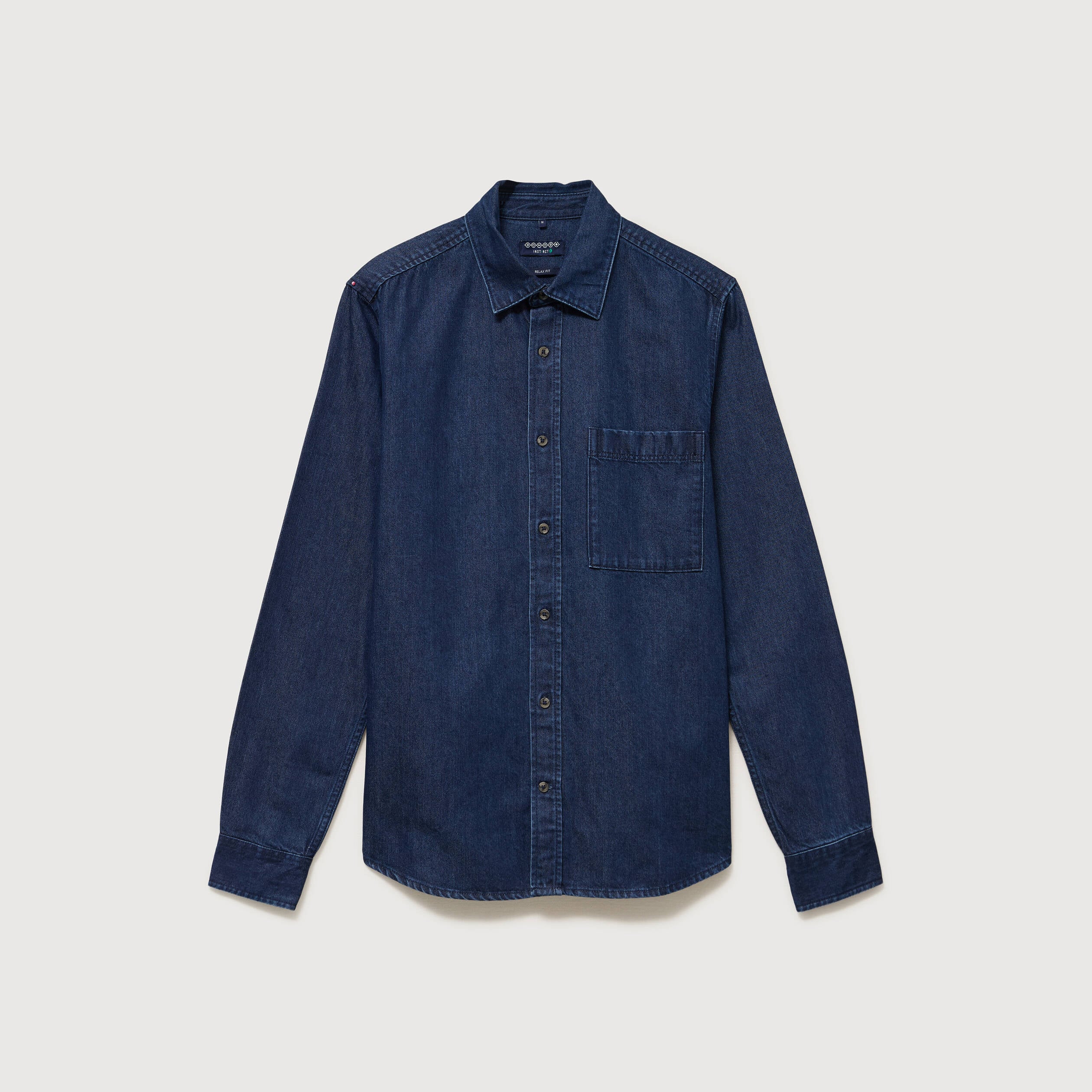 Chemise col am&eacute;ricain manches longues denim brut rinse homme