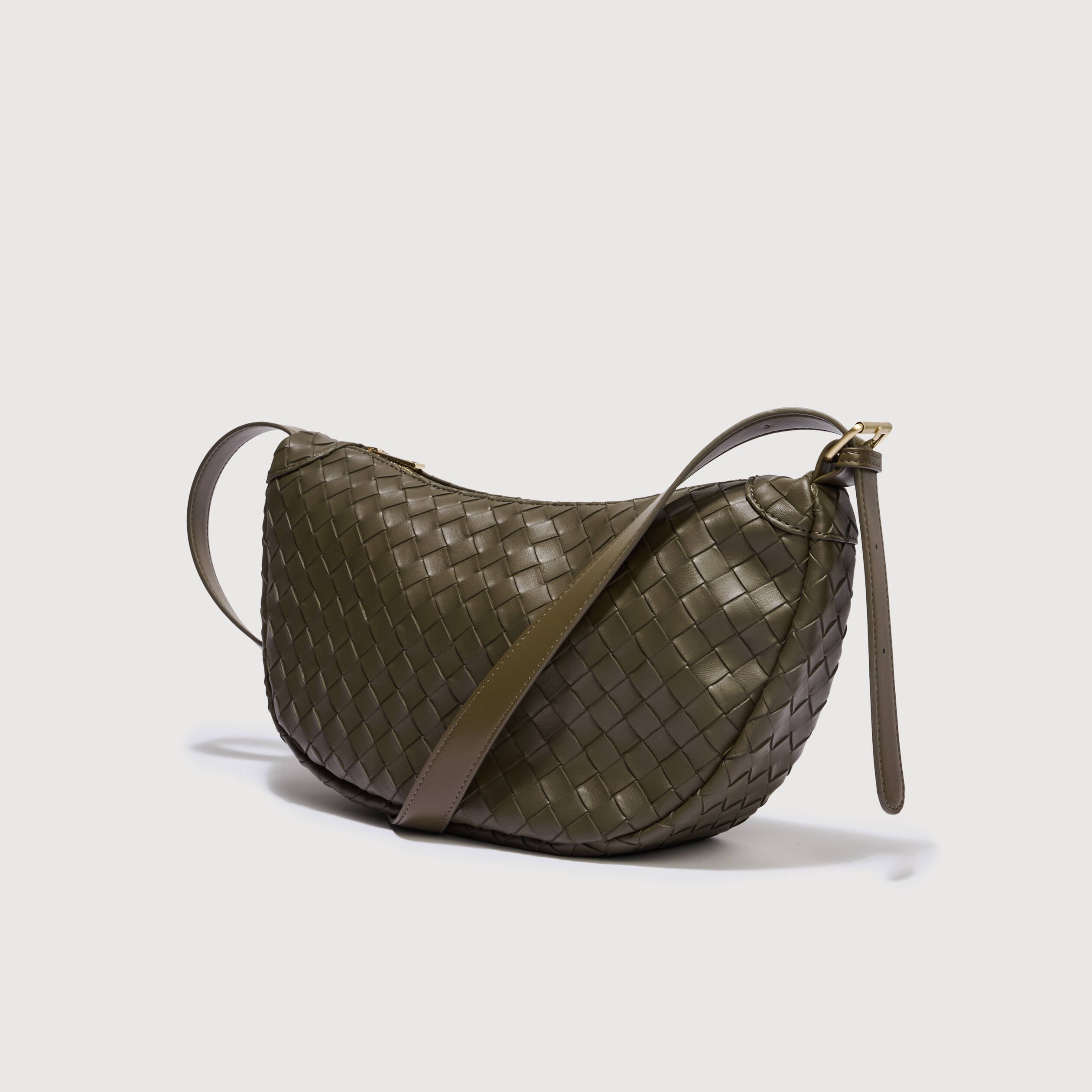 Sac bandouli&egrave;re tress&eacute; avec doublure vert olive femme