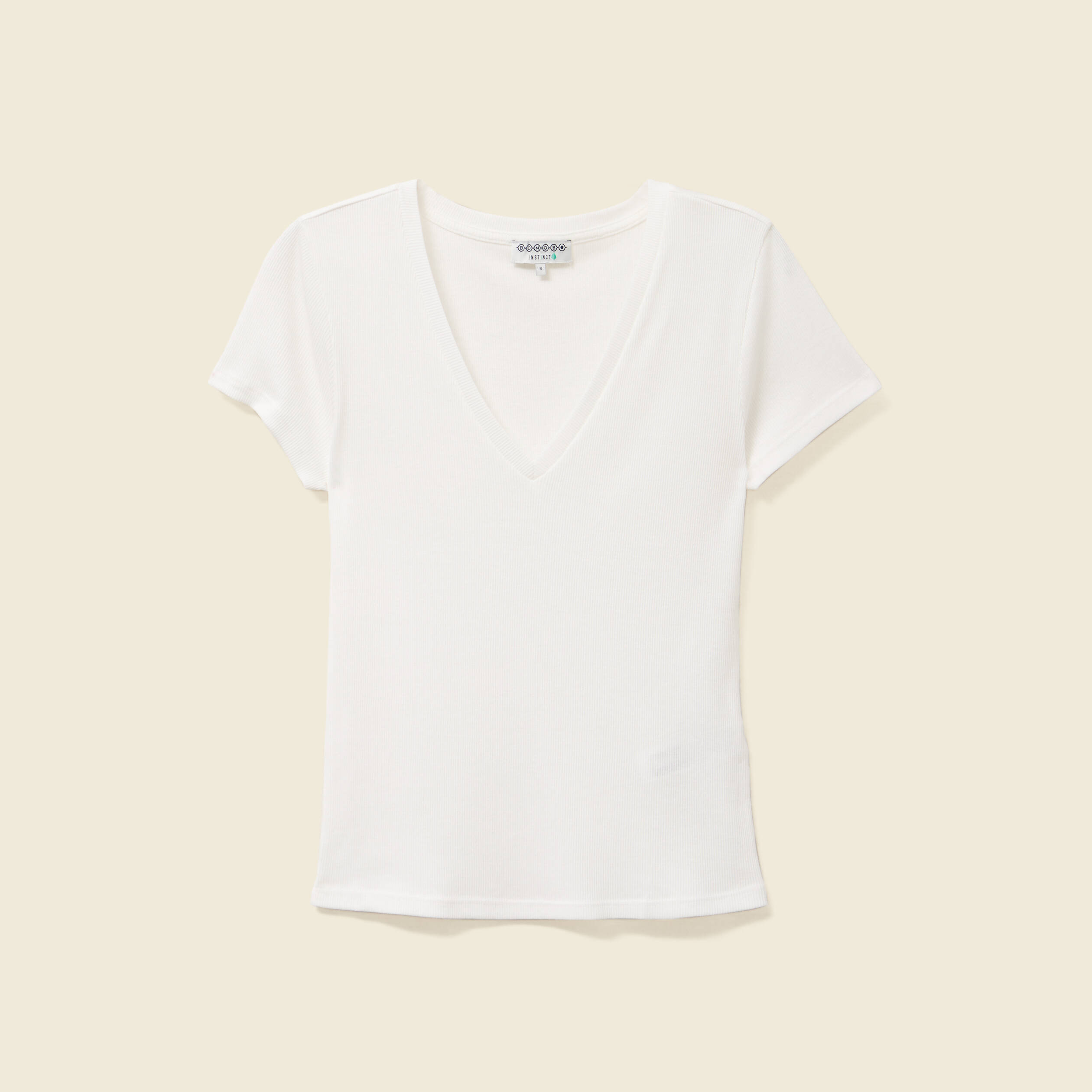 t shirt ajuste col v manches courtes ecru femme T-shirt ajusté col V manches courtes ecru femme