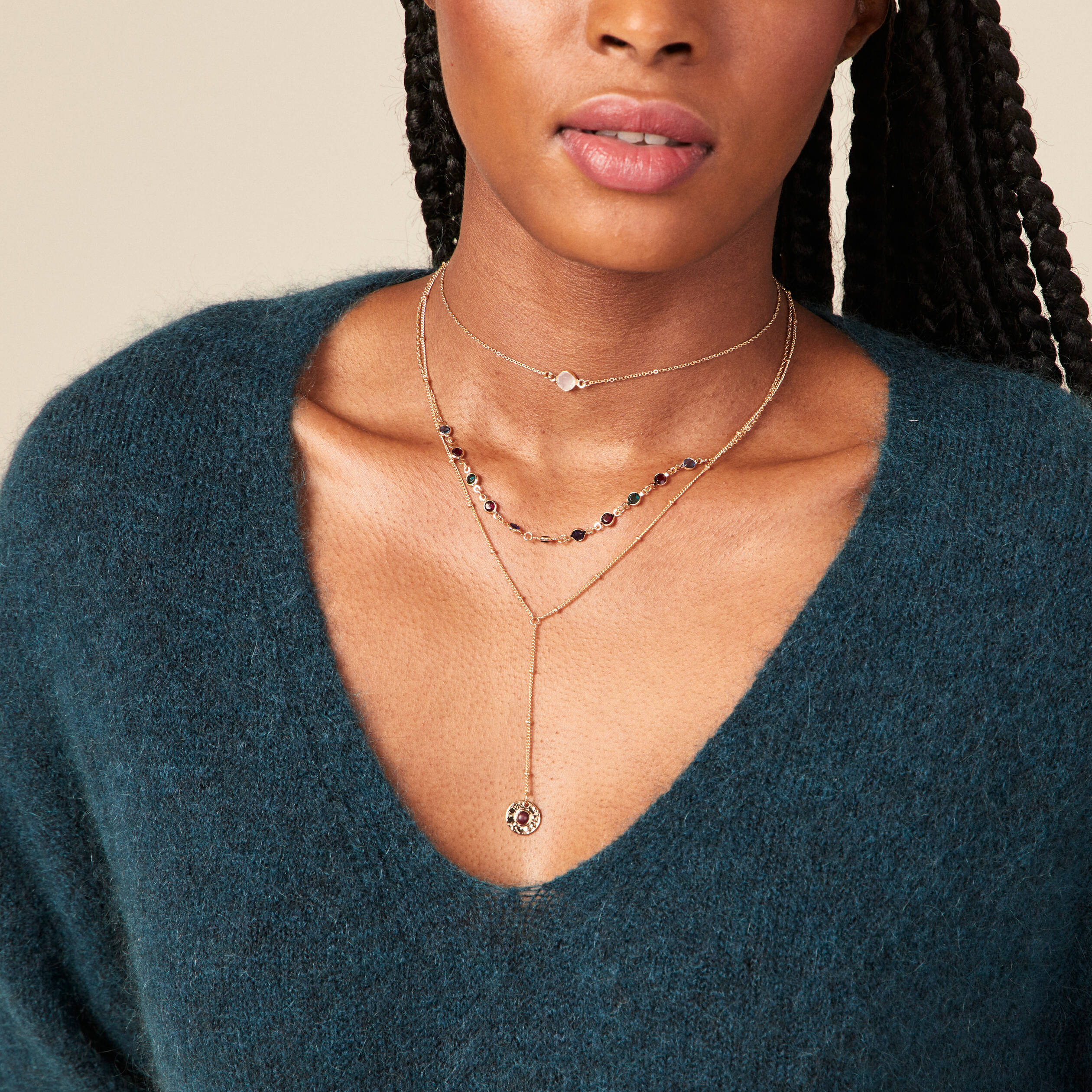 Collier multirangs couleur or femme