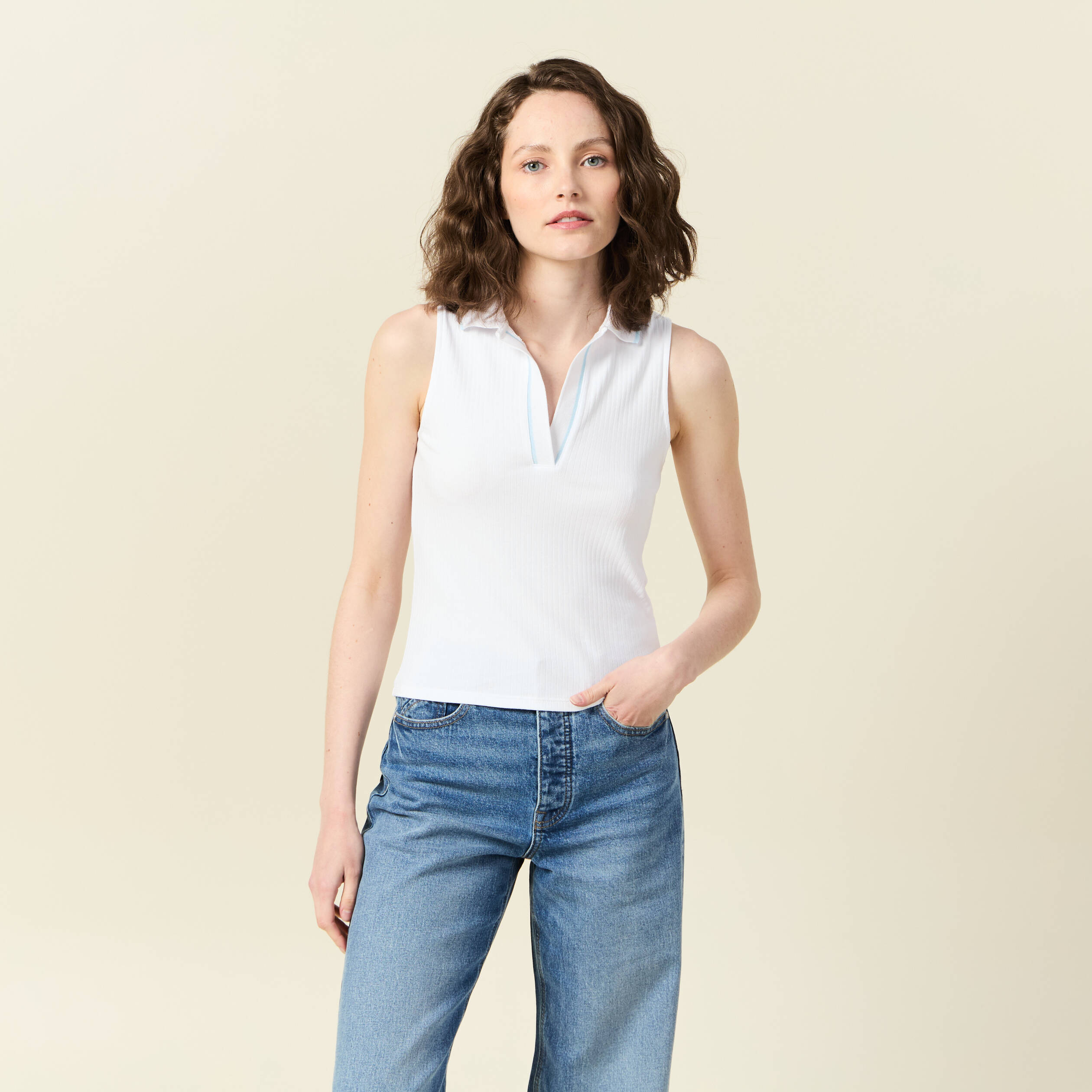 polo sans manches blanc femme Polo sans manches blanc femme