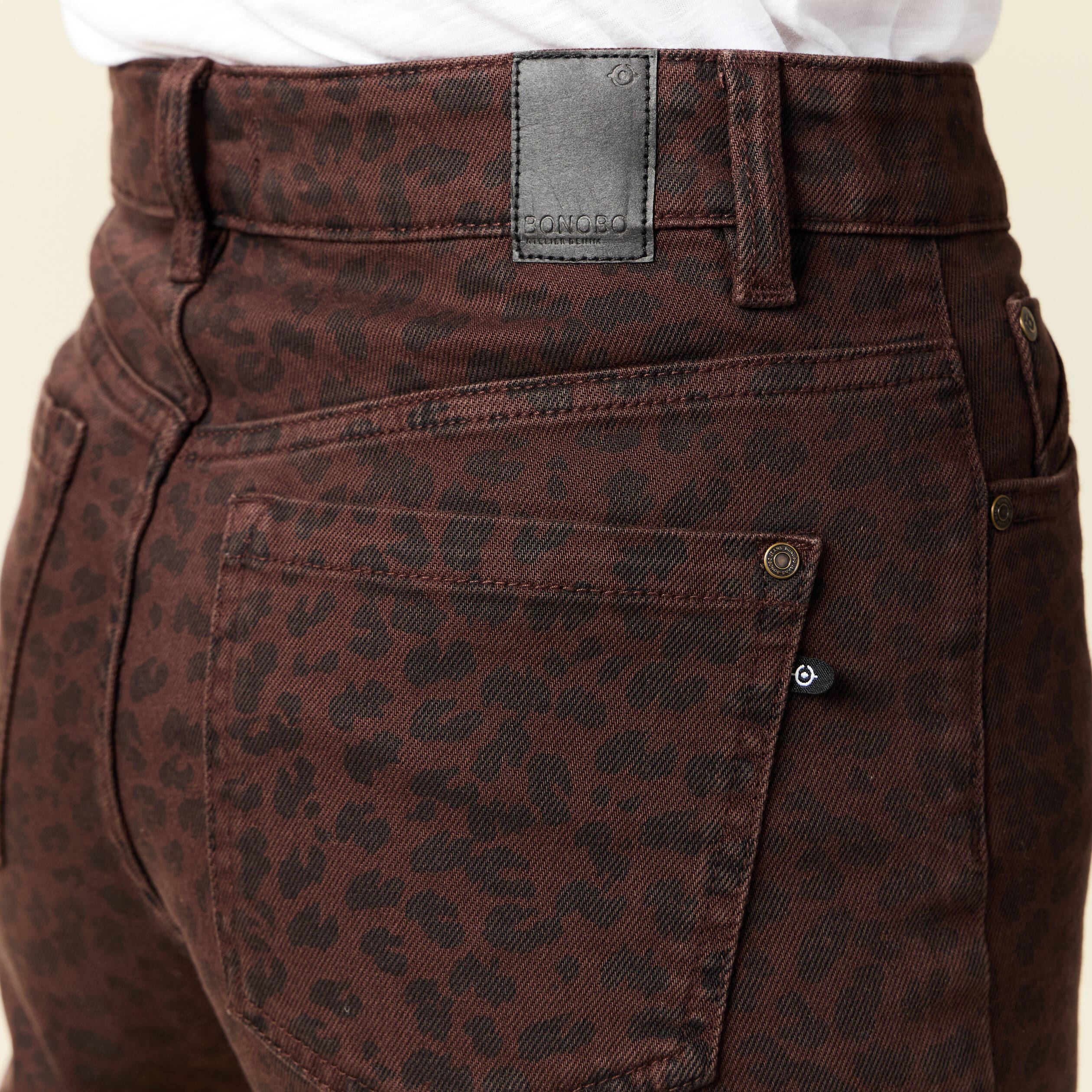 pantalon large taille haute en jeans marron cognac femme Pantalon large taille haute en jeans marron cognac femme