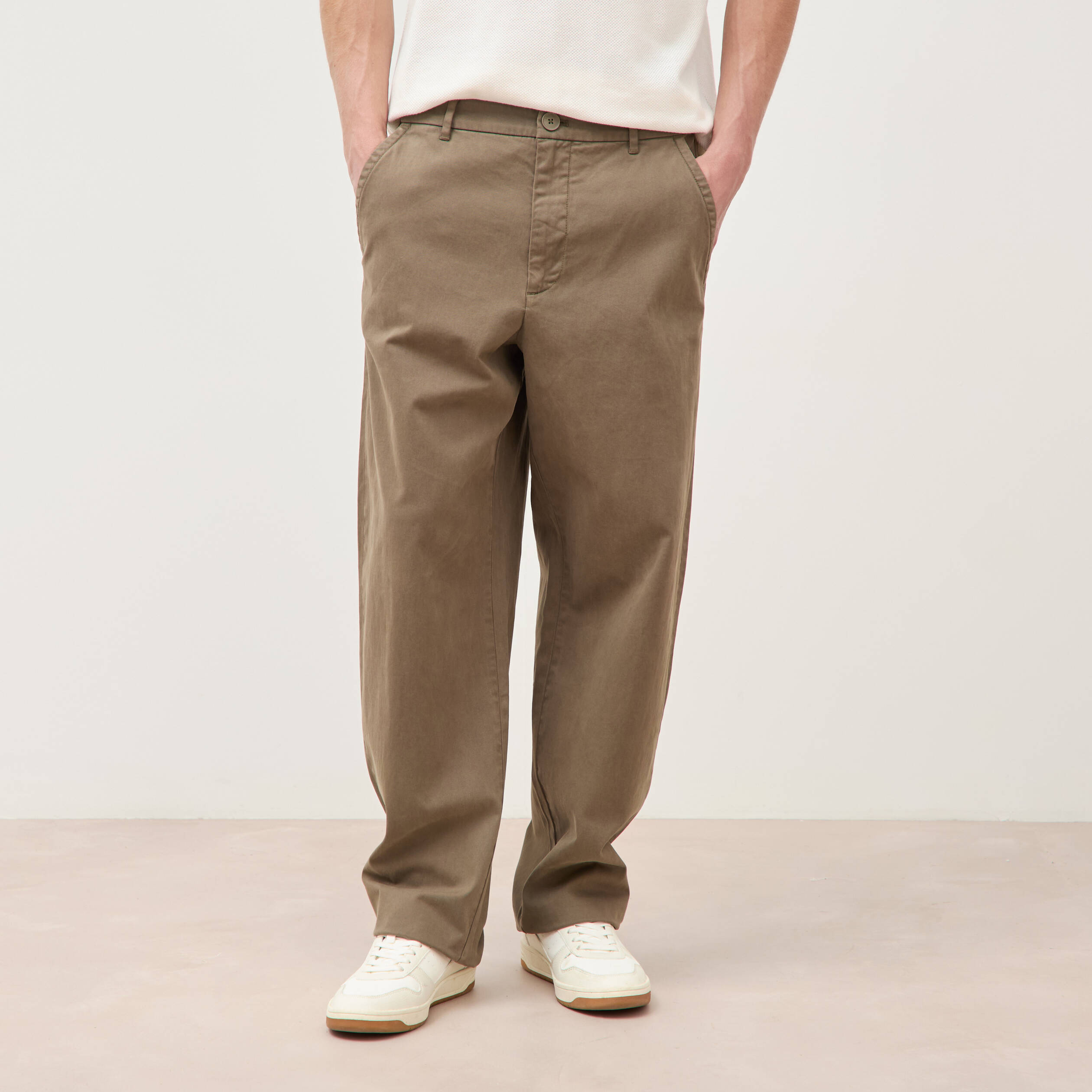 Pantalon coupe large taupe homme