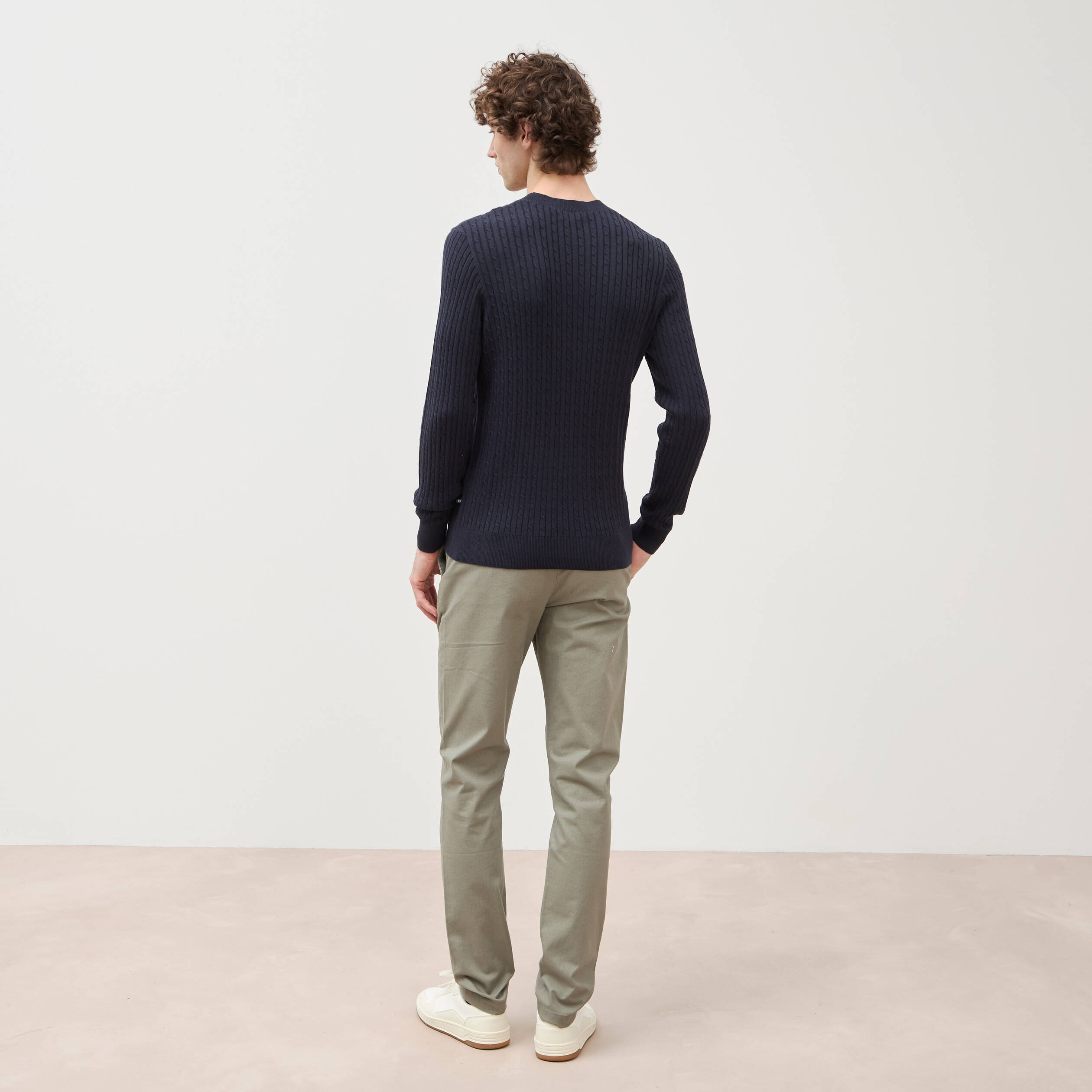Pull col rond bleu marine homme