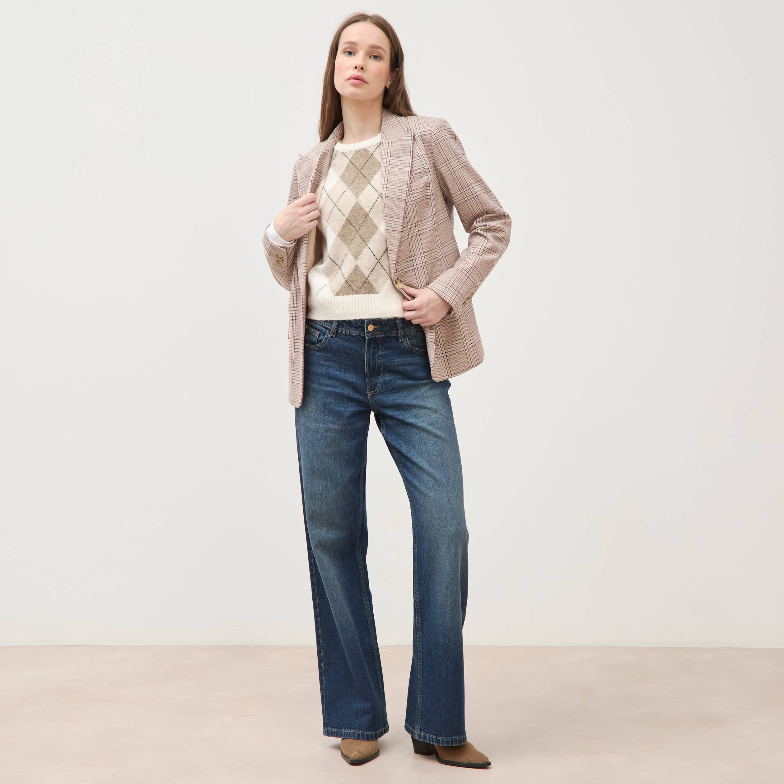 Pull sans manches col rond ecru femme
