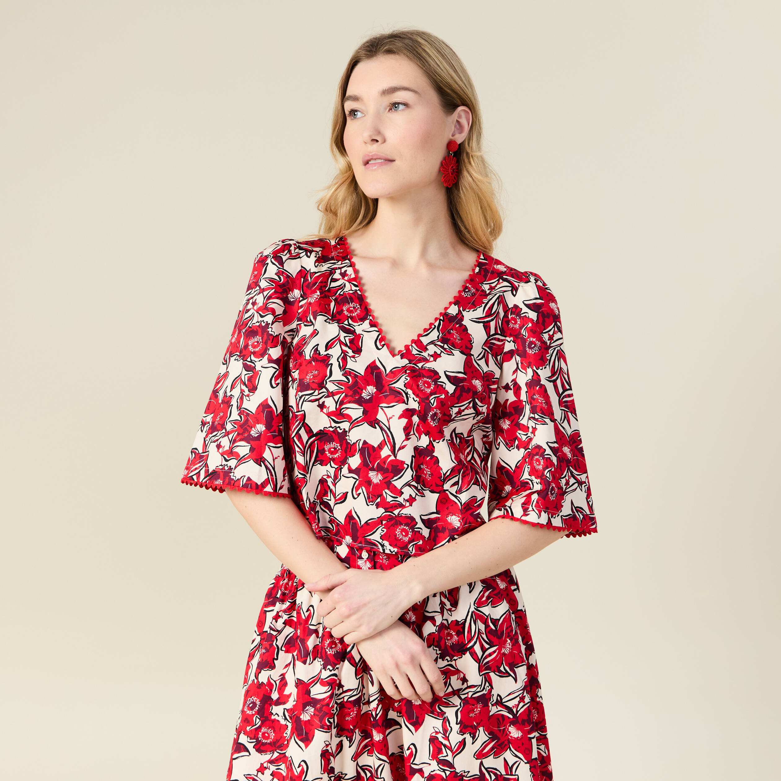 blouse manches 34 rouge femme Blouse manches 3/4 rouge femme