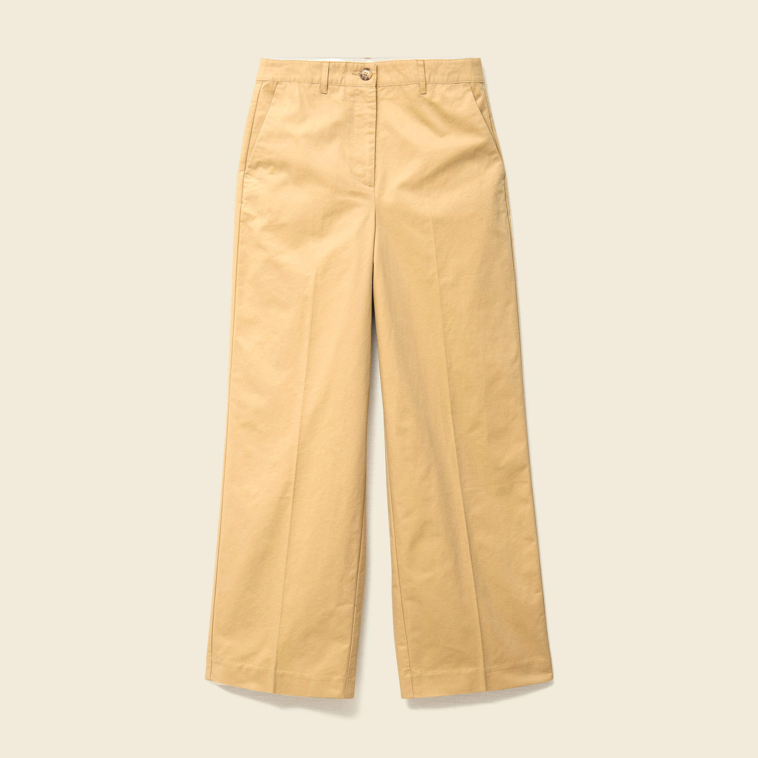 Pantalon large taille haute beige femme