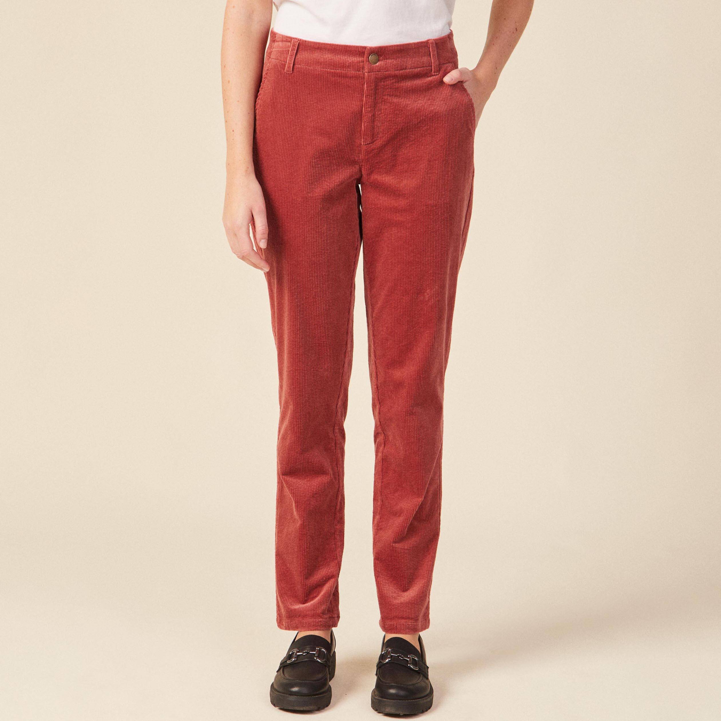 Pantalon chino velours côtelé vieux rose femme