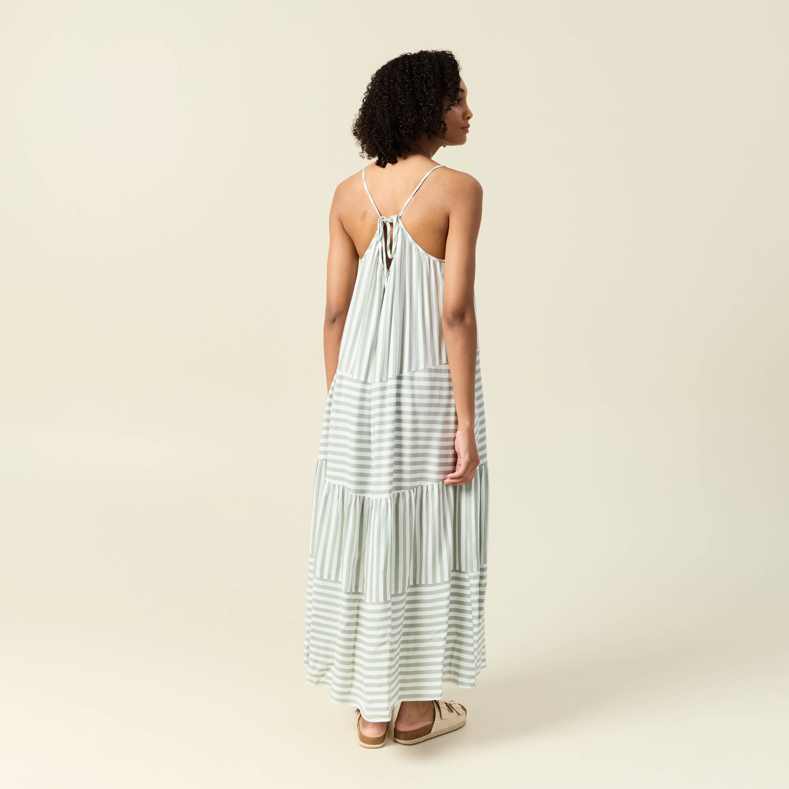 Robe longue droite bretelles vert olive femme
