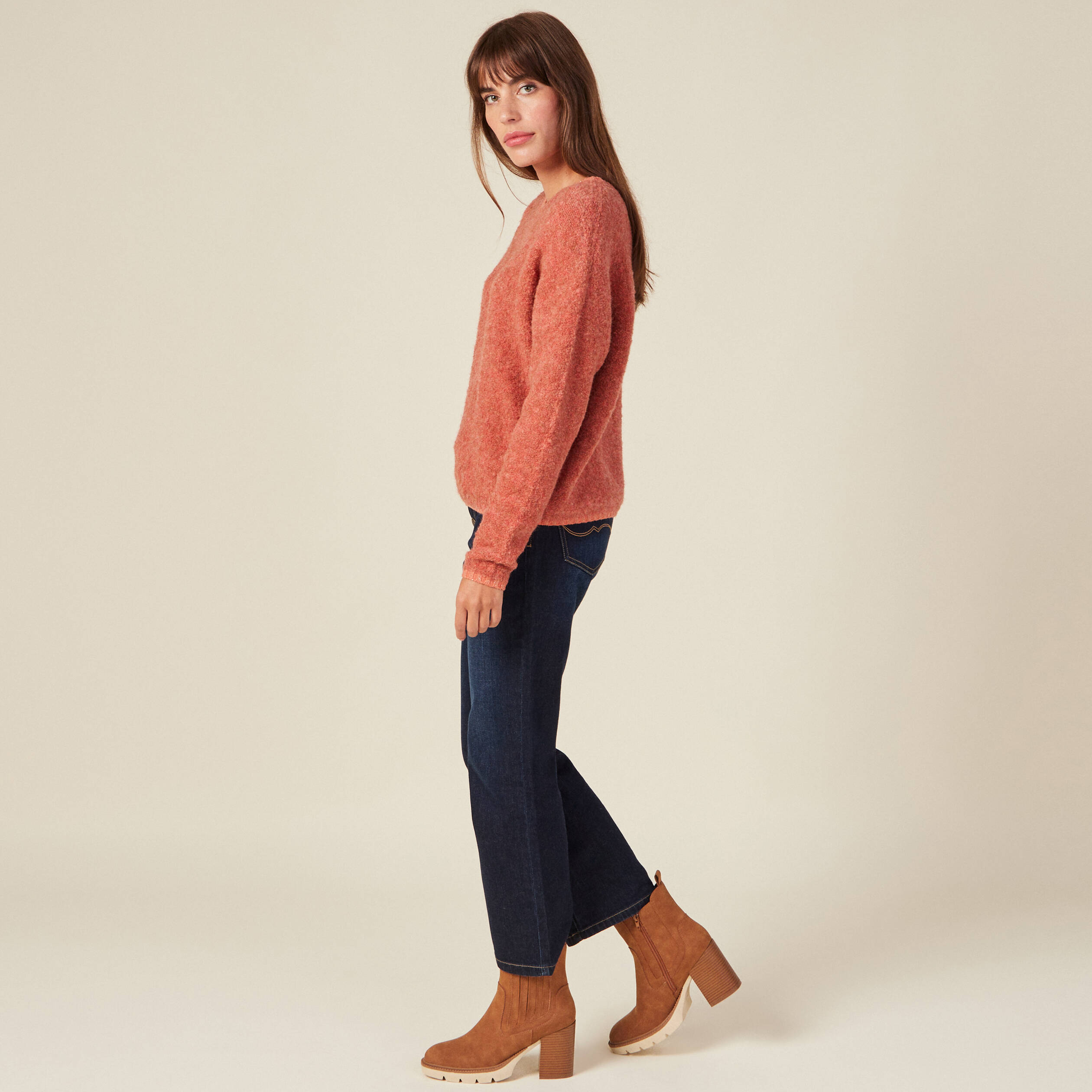 Pull éco-responsable orange foncé femme