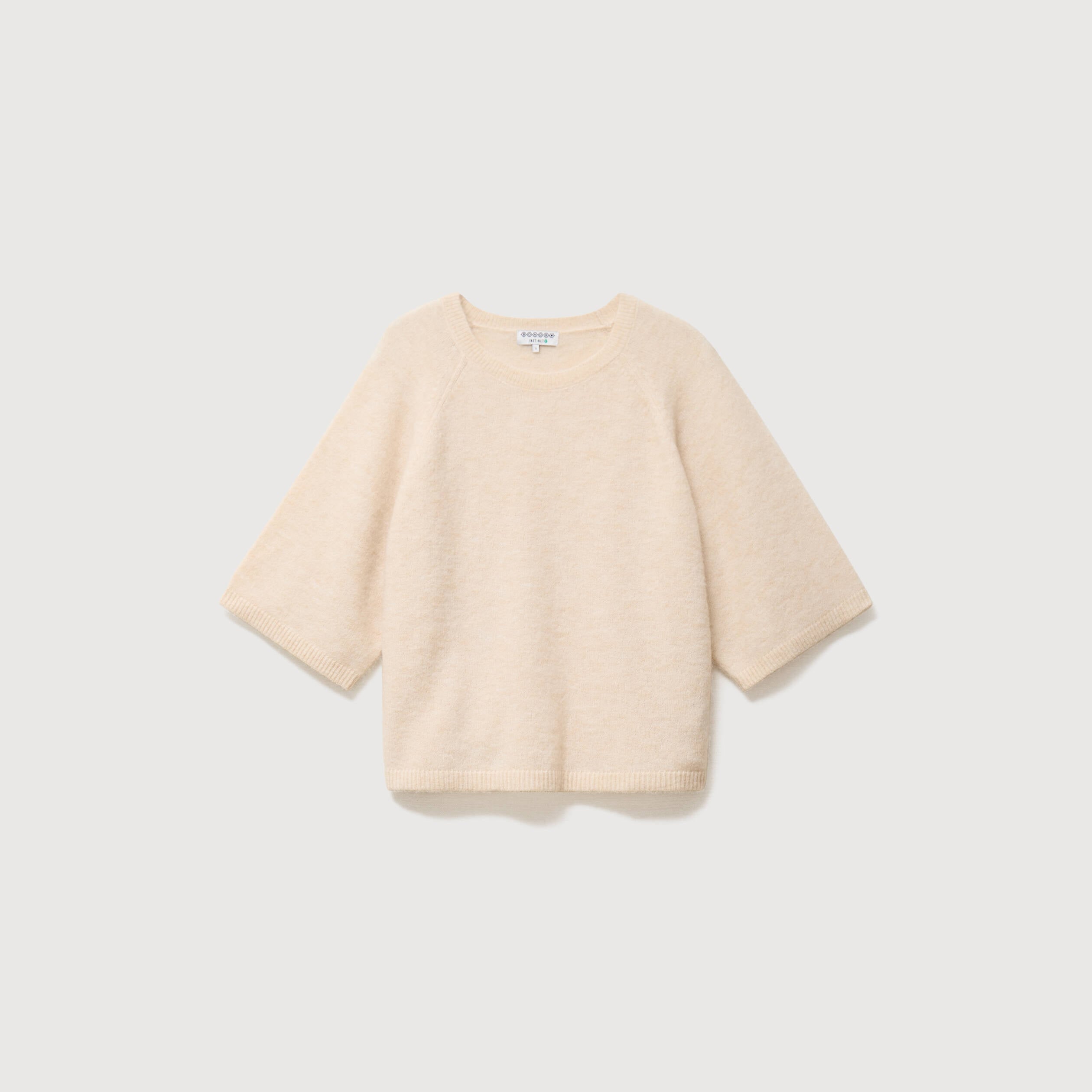 Pull droit col rond manches courtes ivoire femme