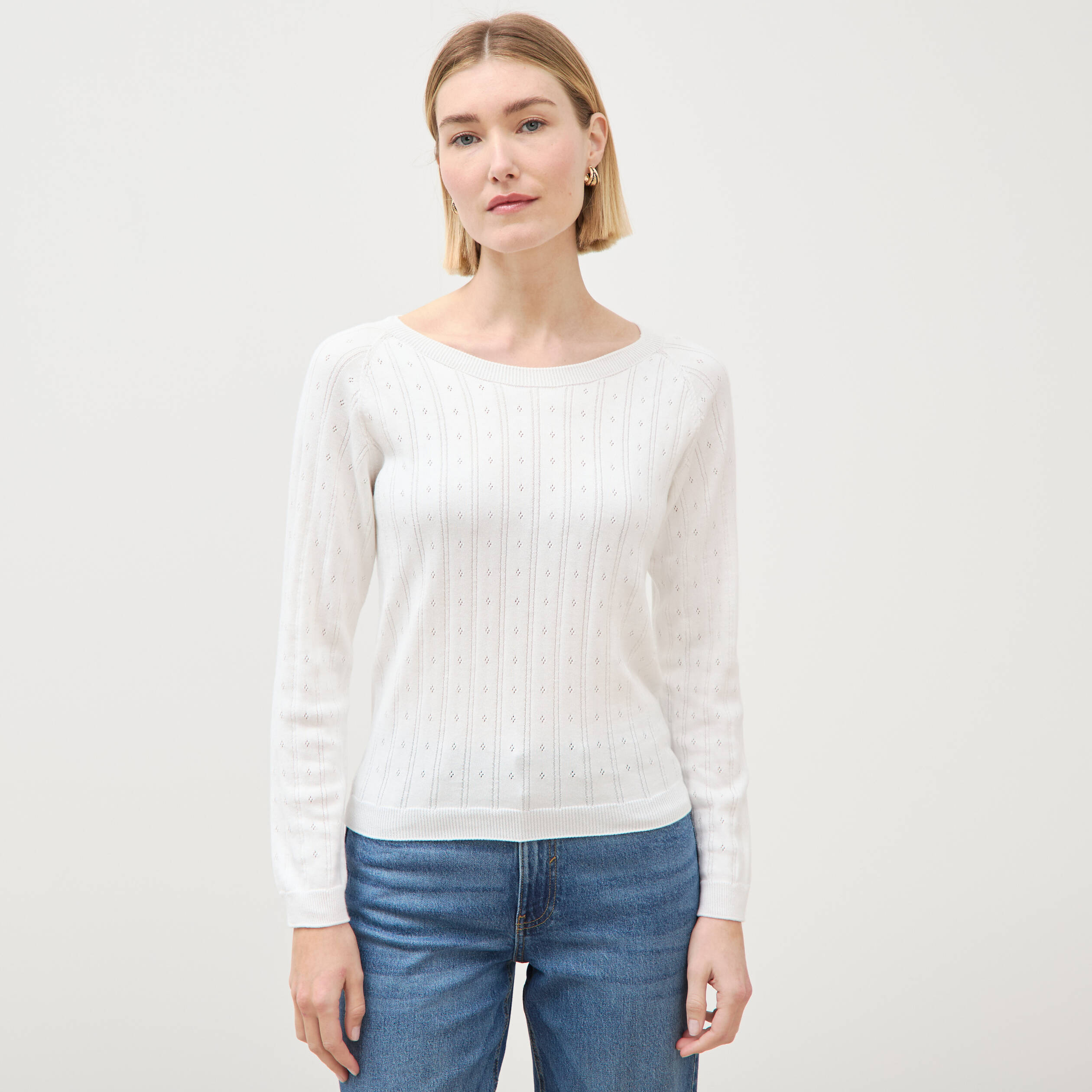 Pull col rond manches longues blanc femme