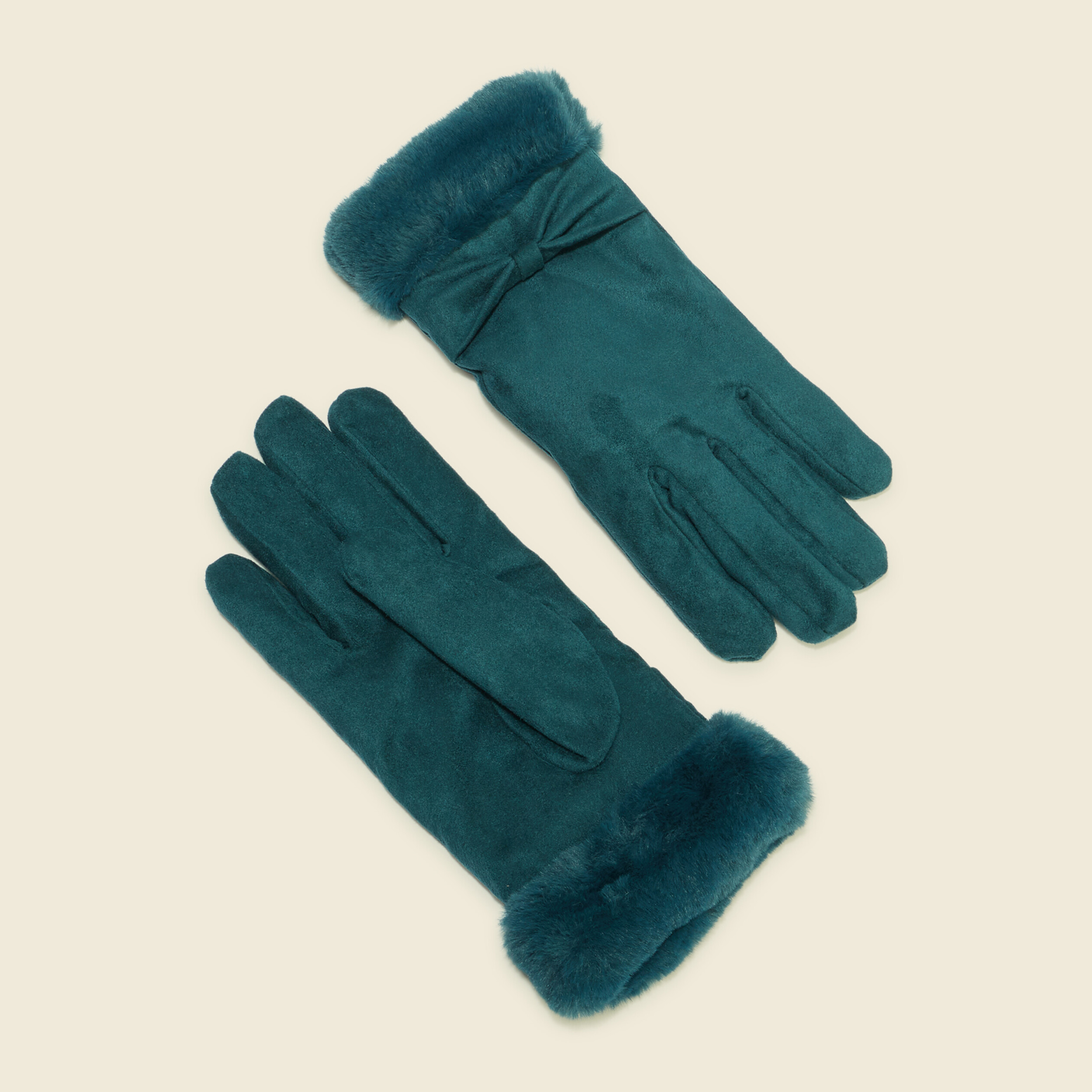 Gants avec noeuds bleu canard femme