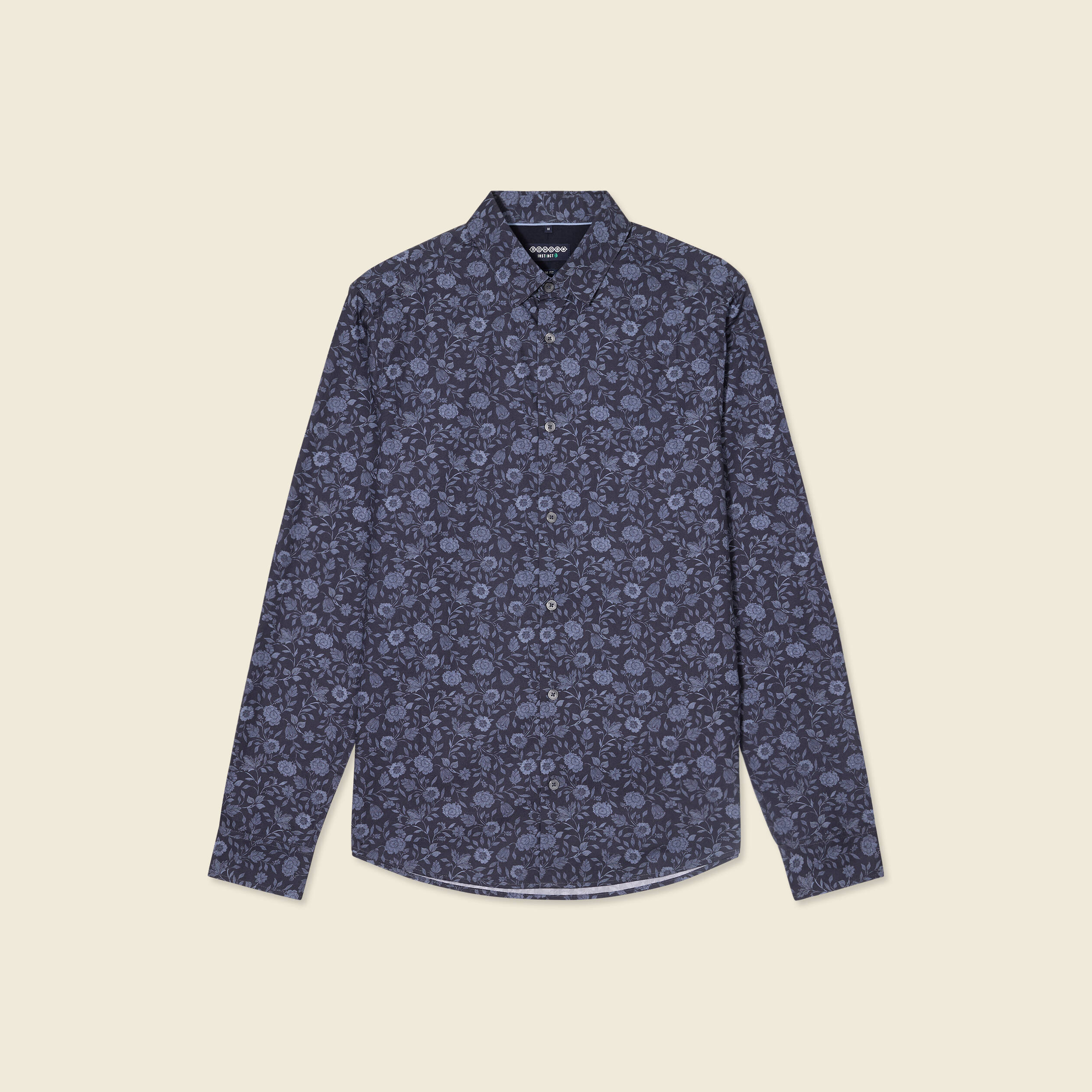 Chemise cintr&eacute;e en coton manches longues bleu marine homme