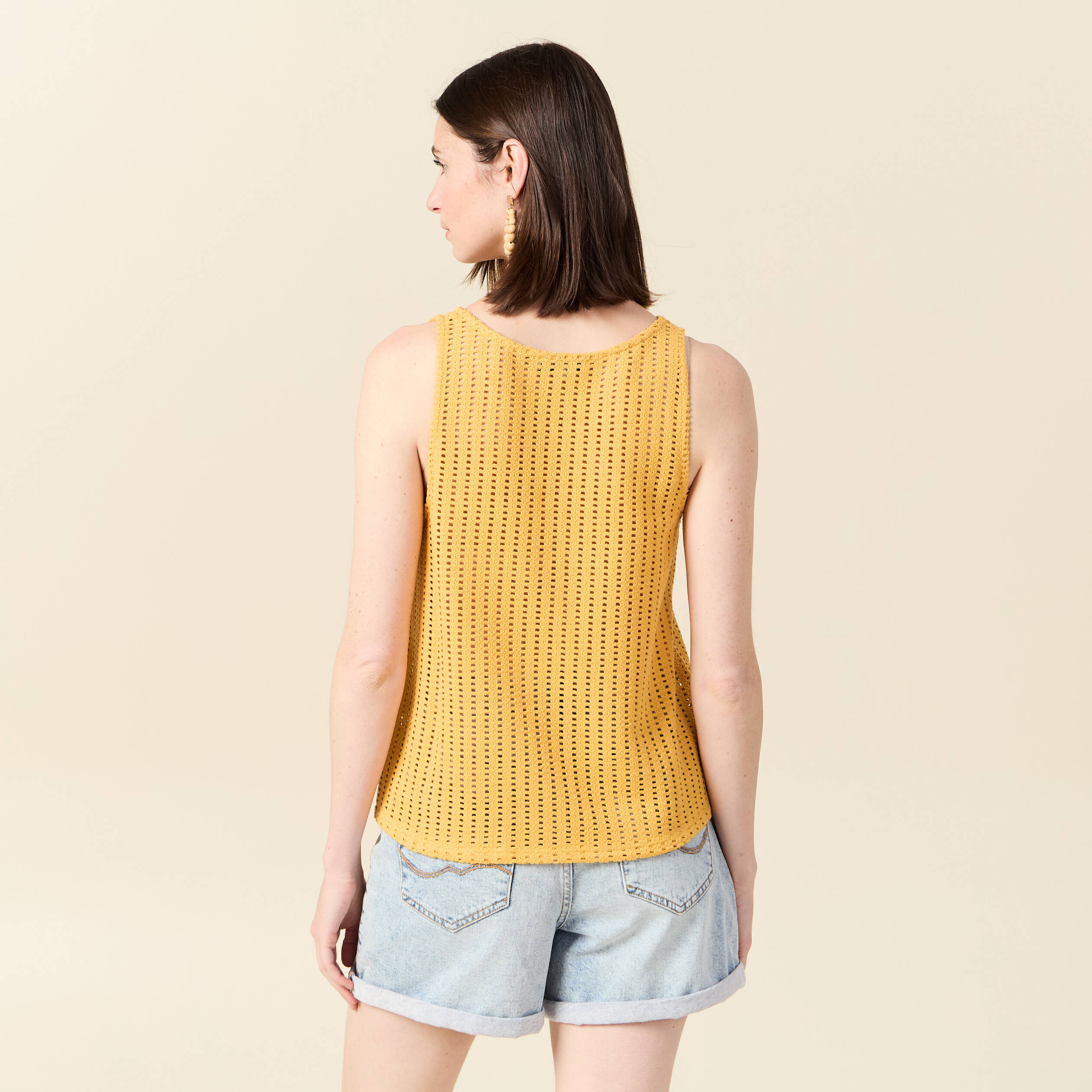 debardeur sans manches ajoure jaune femme Débardeur sans manches ajouré jaune femme