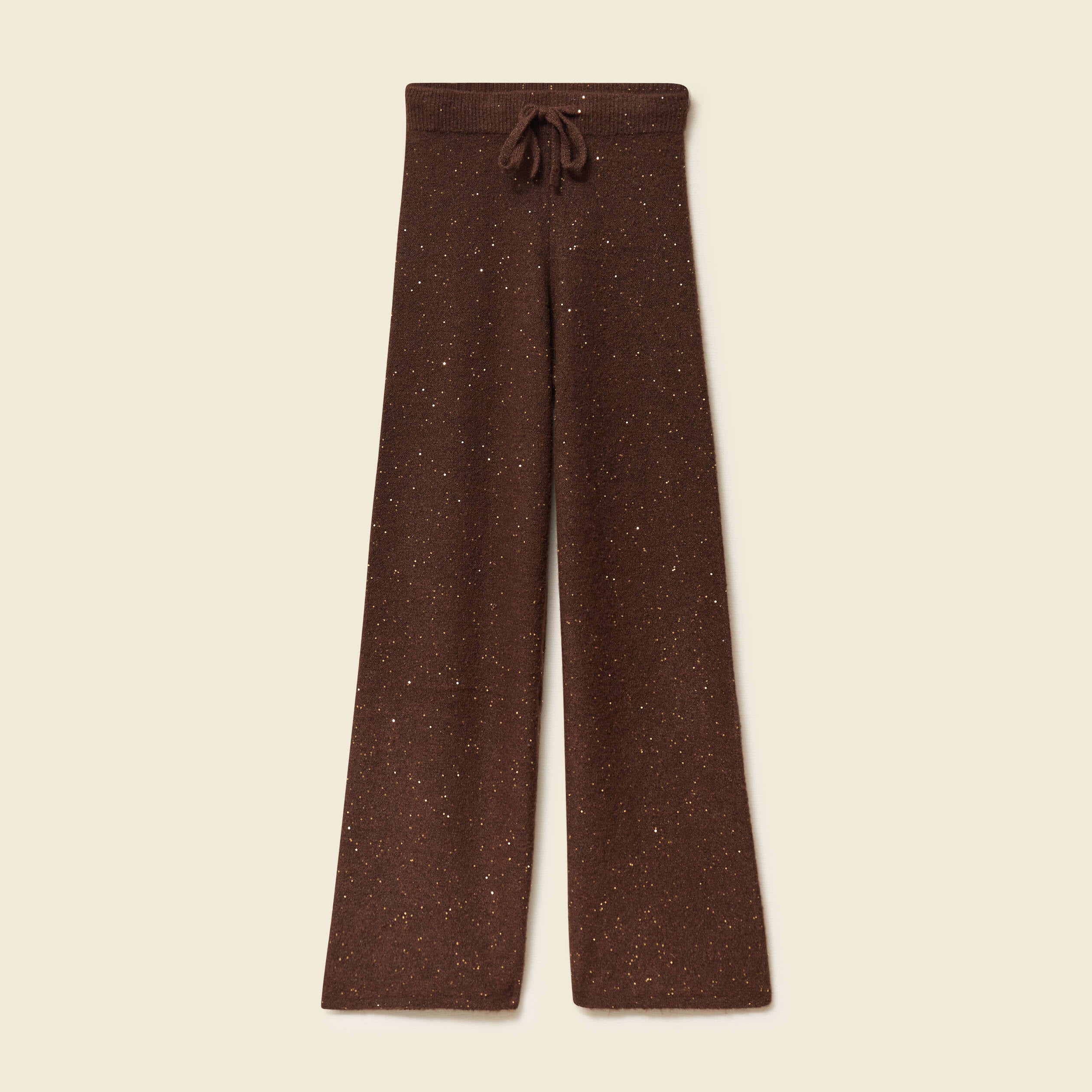 Pantalon large taille haute en maille marron fonc&eacute; femme
