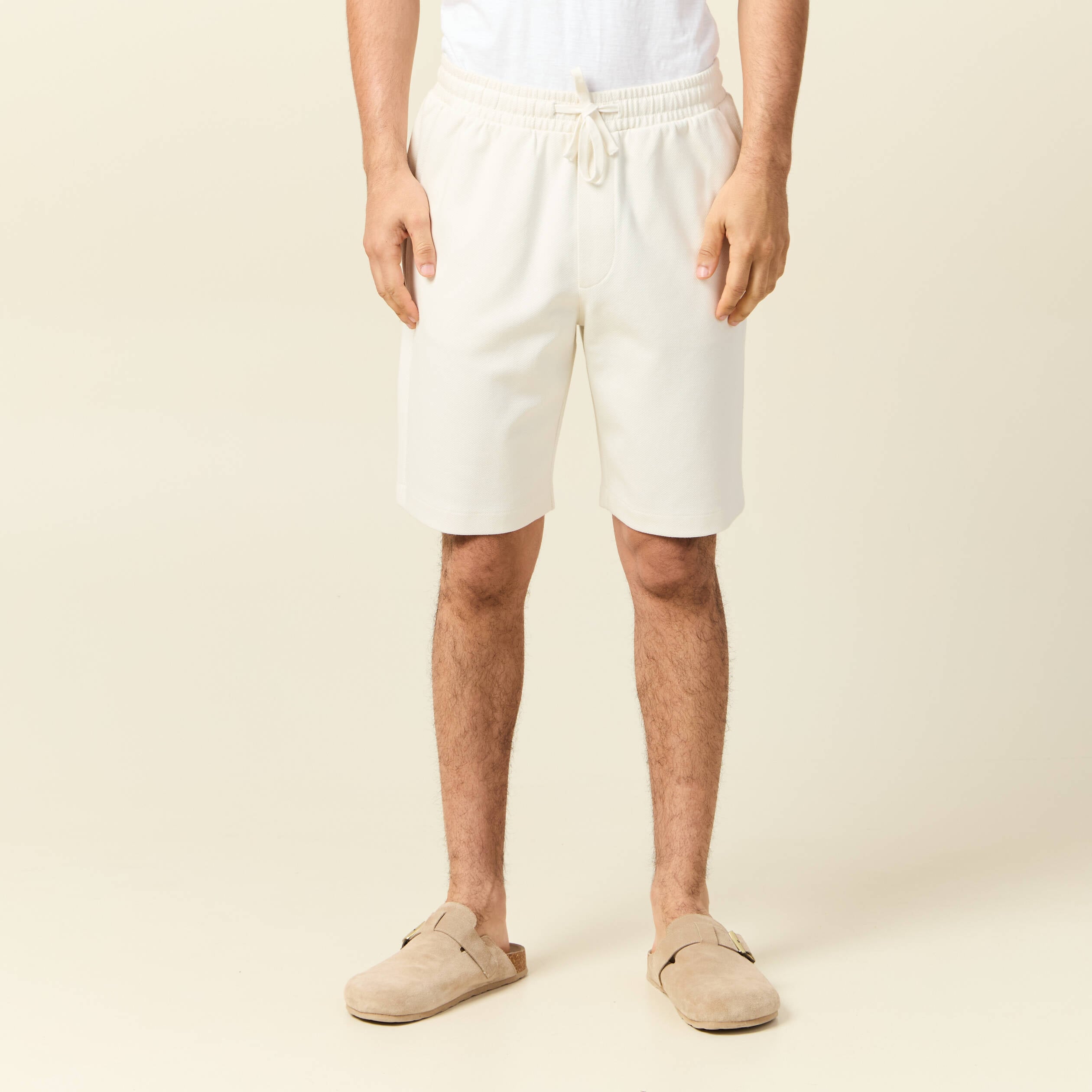 Bermuda droit &eacute;lastiqu&eacute; ecru homme