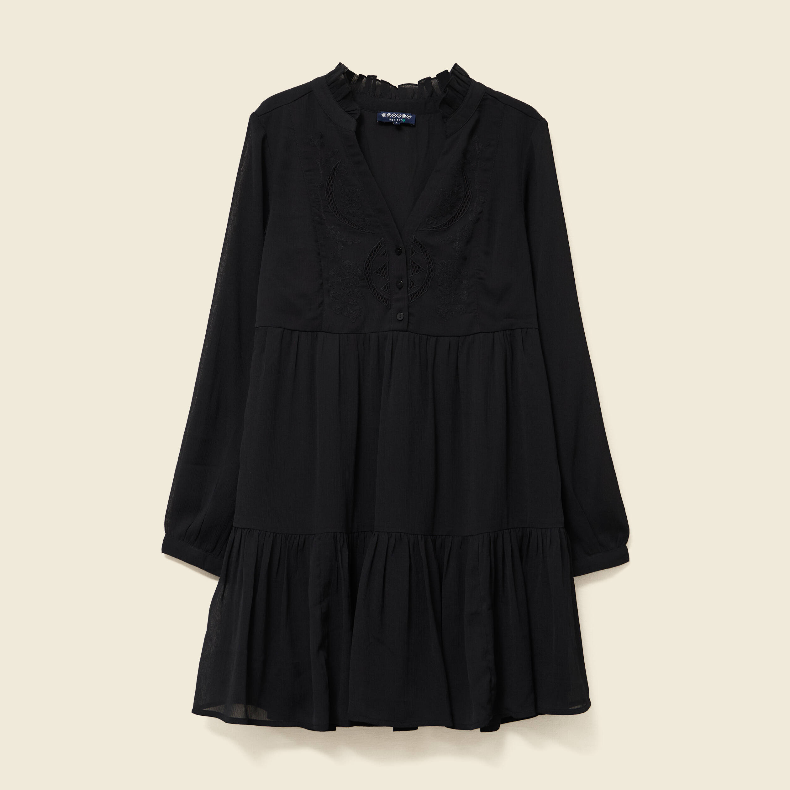 Robe manches longues doubl&eacute;e noir femme