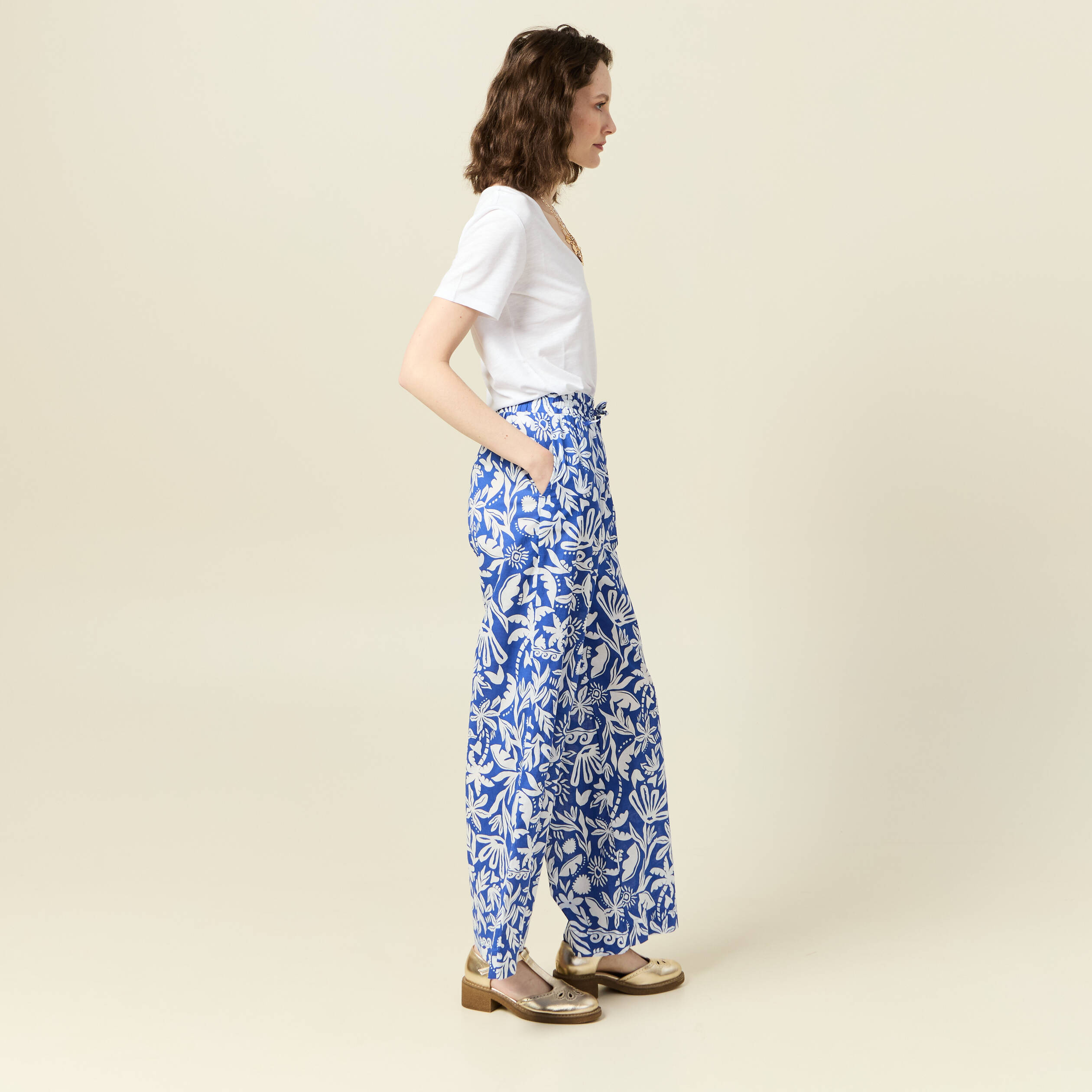pantalon large taille haute bleu femme Pantalon large taille haute bleu femme