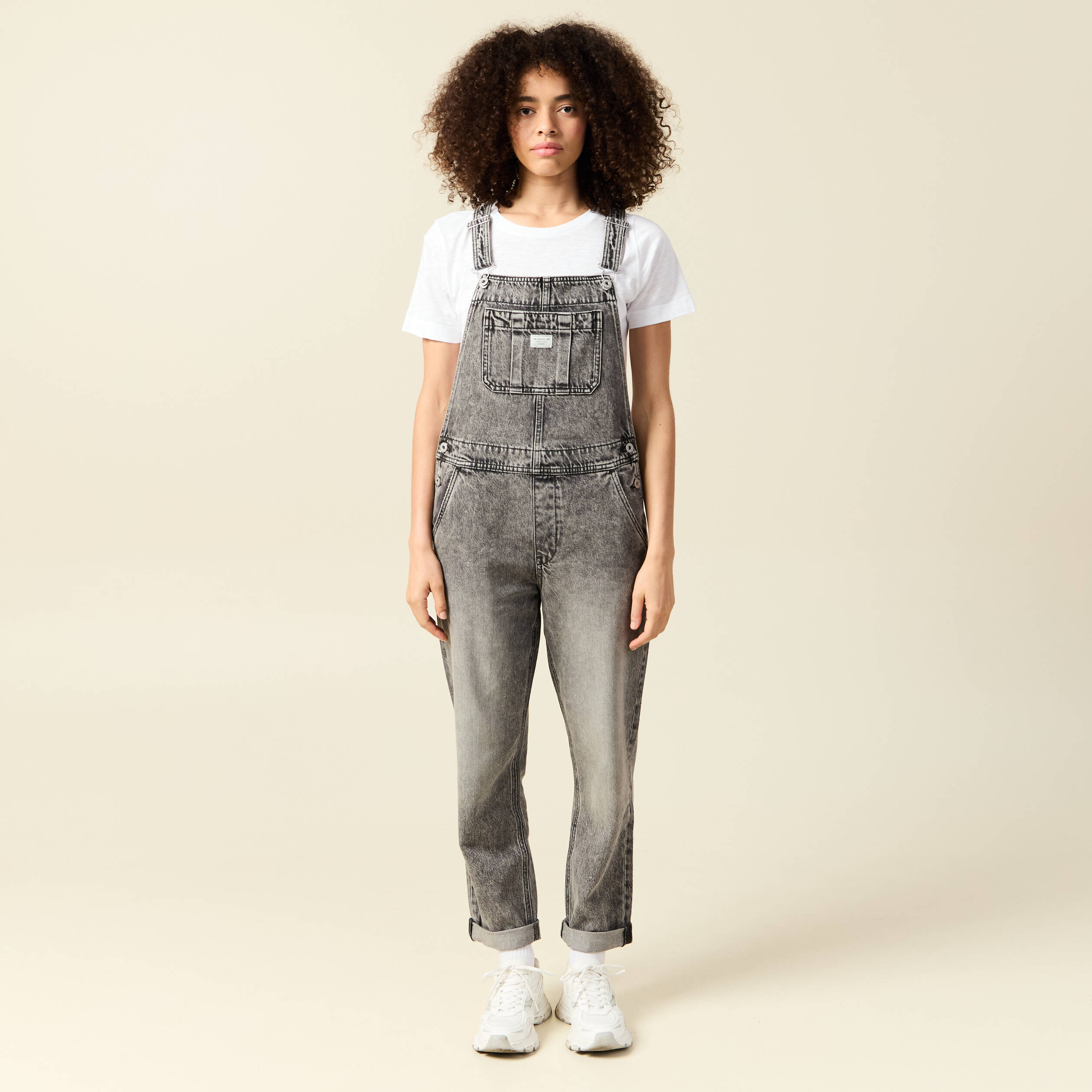 Salopette jeans taille standard denim snow gris femme