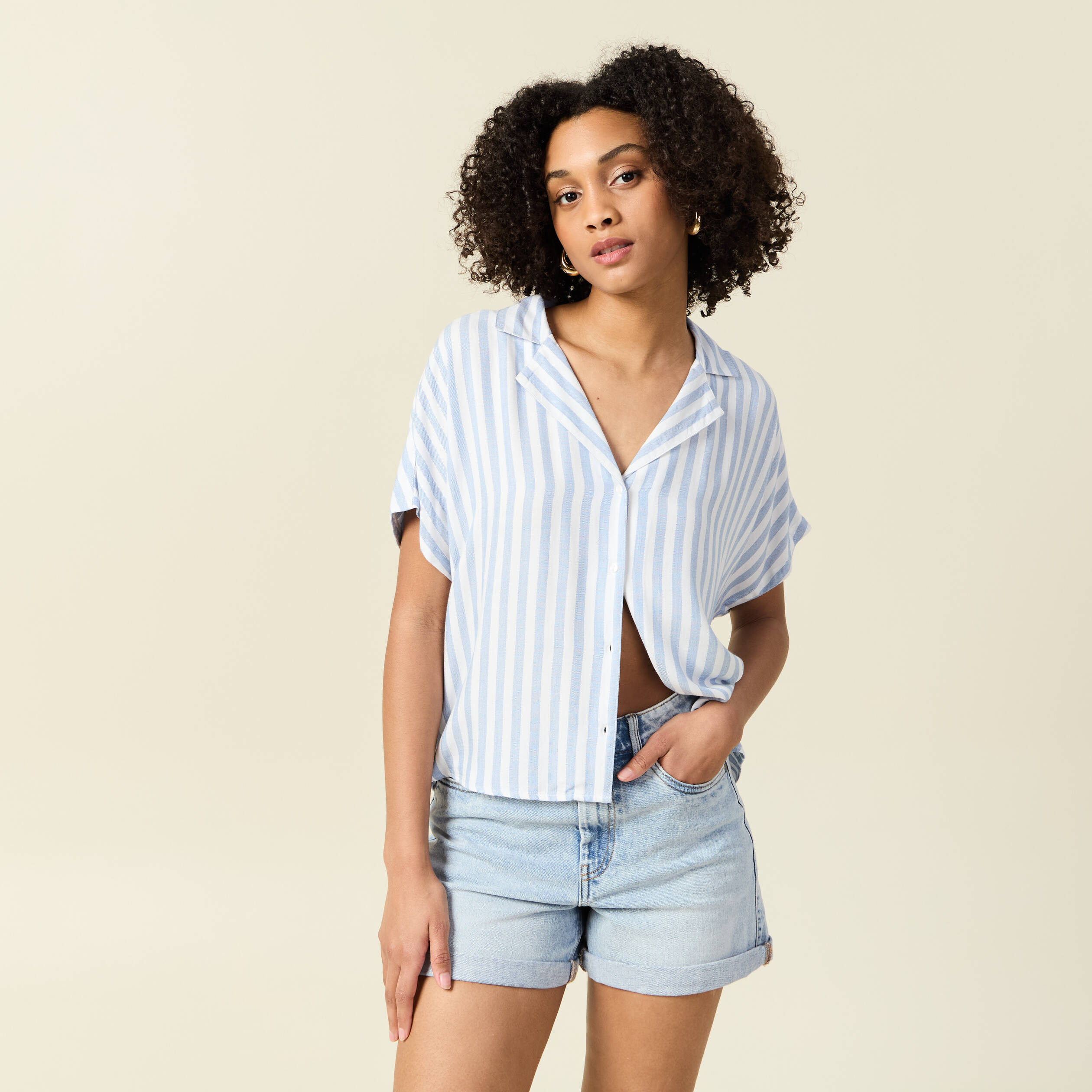 chemise manches 34 bleu femme Chemise manches 3/4 bleu femme