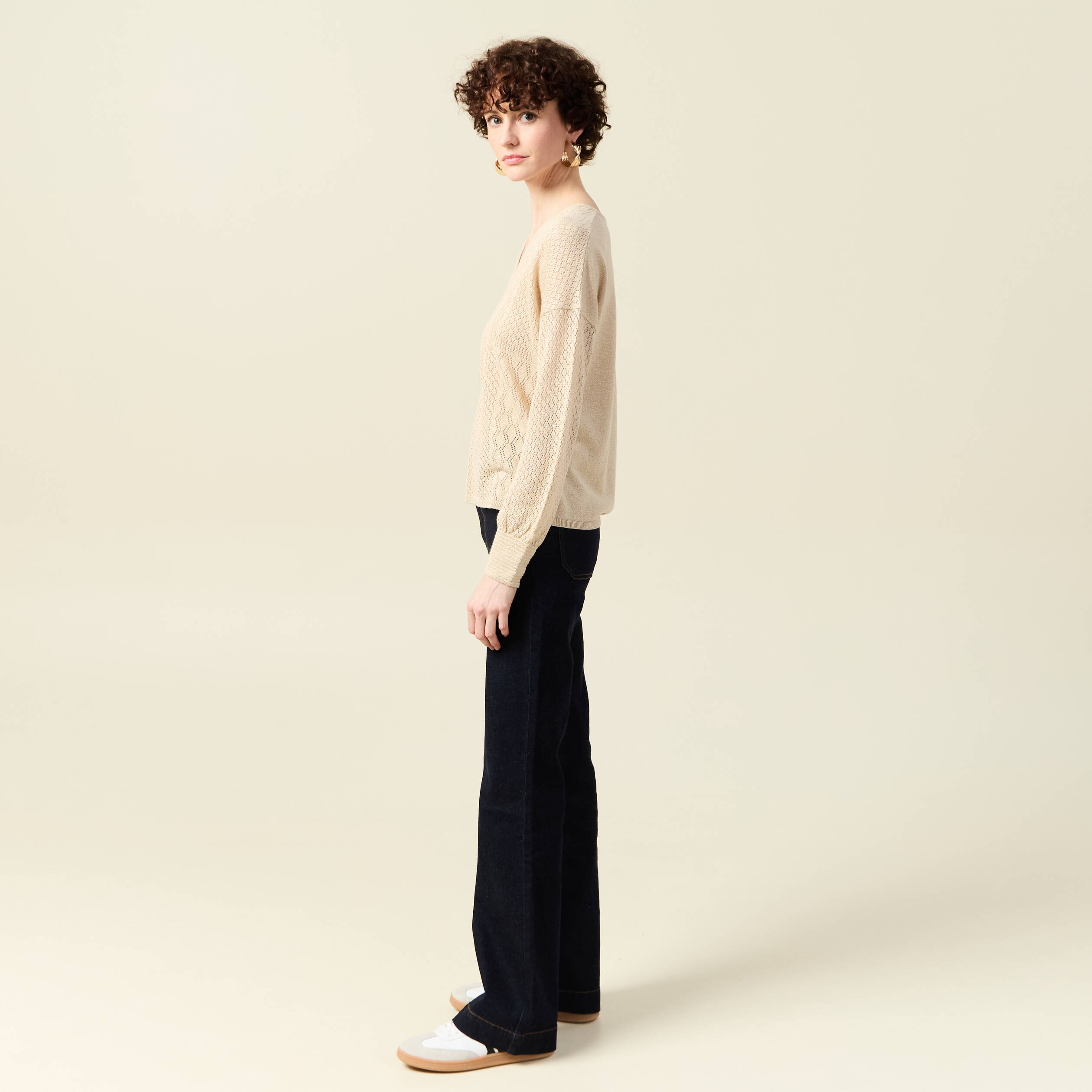 pull manches longues ajoure creme femme Pull manches longues ajouré creme femme